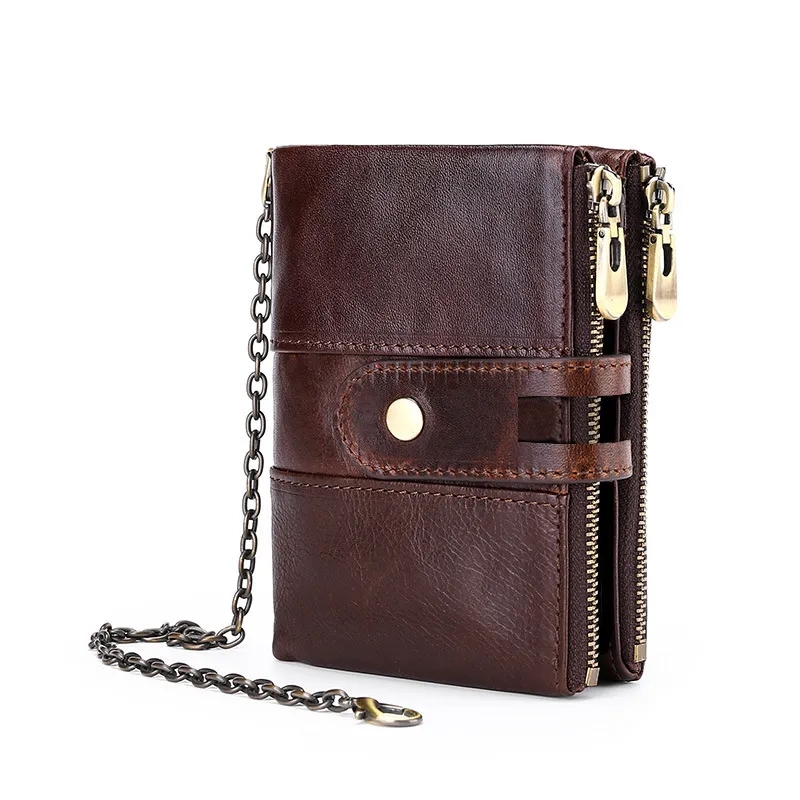 Genuine Leather Detachable Mezzanine RFID Chain Wallet 8