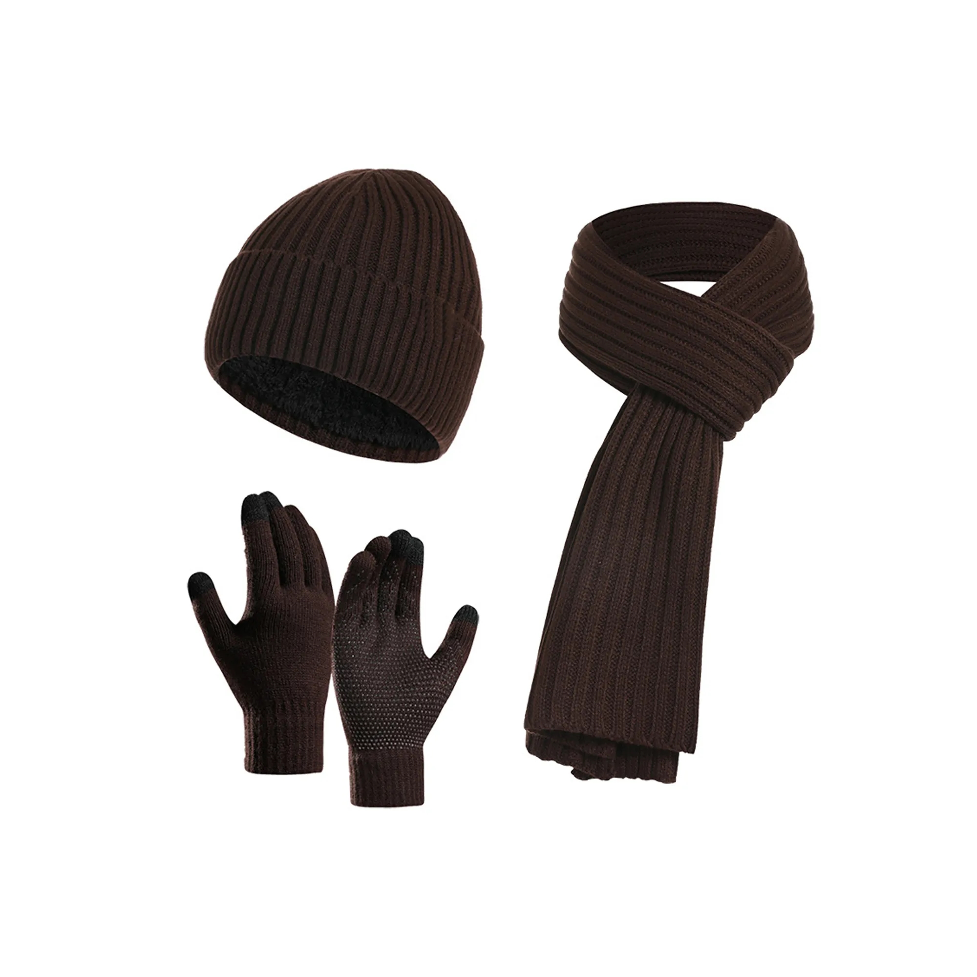 Winter Knitted Beanie Hat Scarf Glove Set 2