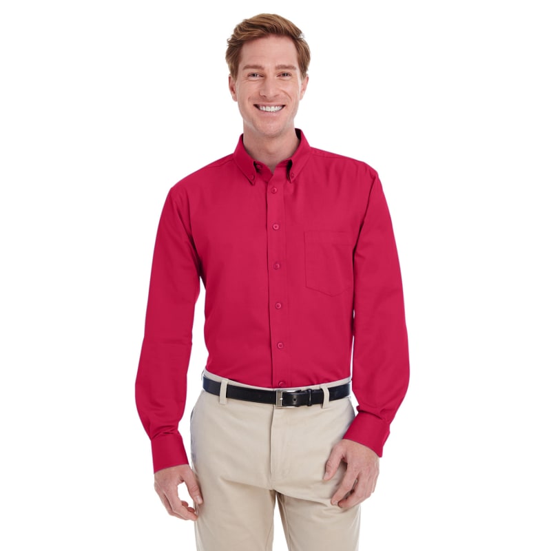 Harriton Men's Foundation 100% Cotton Long-Sleeve Twill Shirt With Teflon™ 9