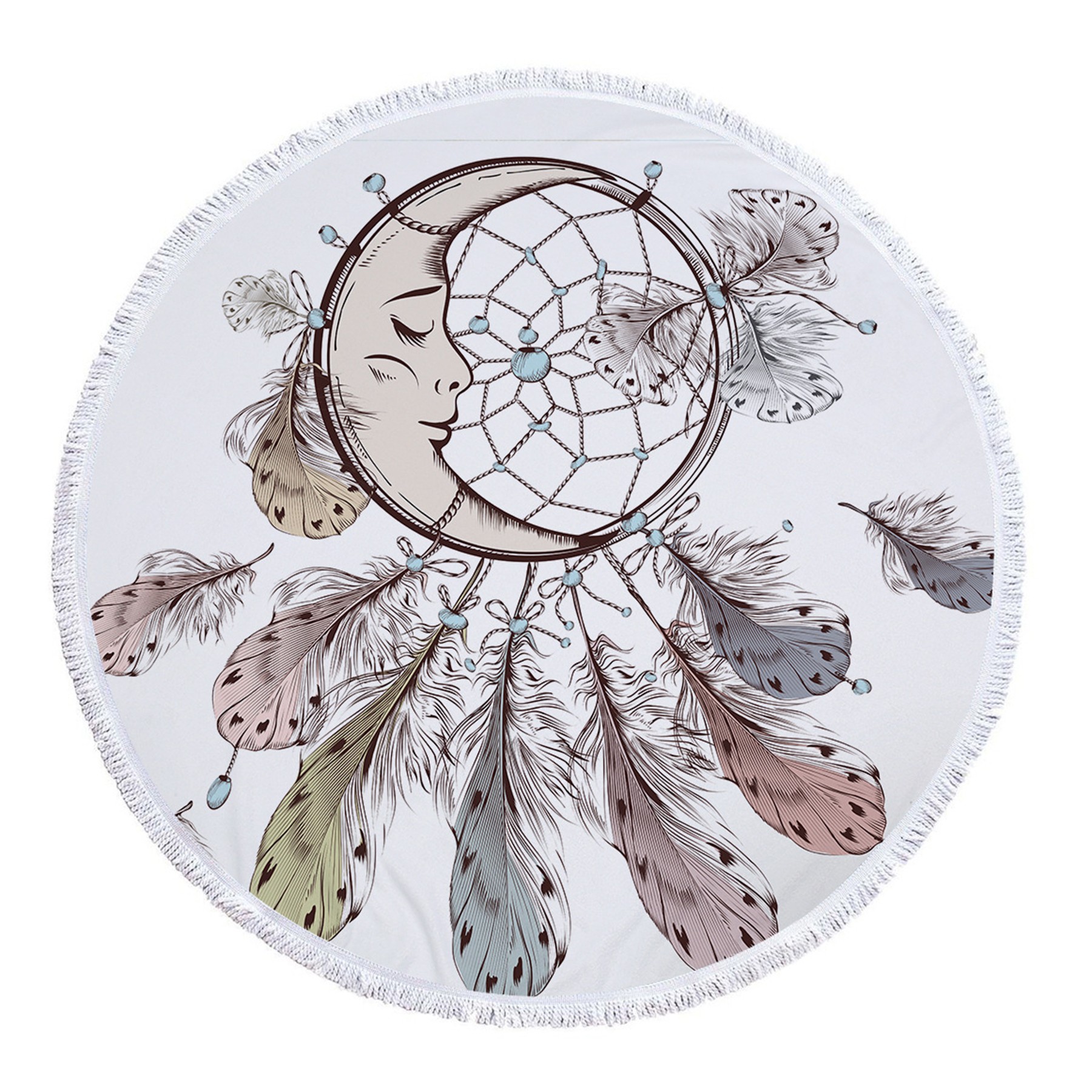 Dreamcatcher Printing Round Beach Towel With Tassels 16