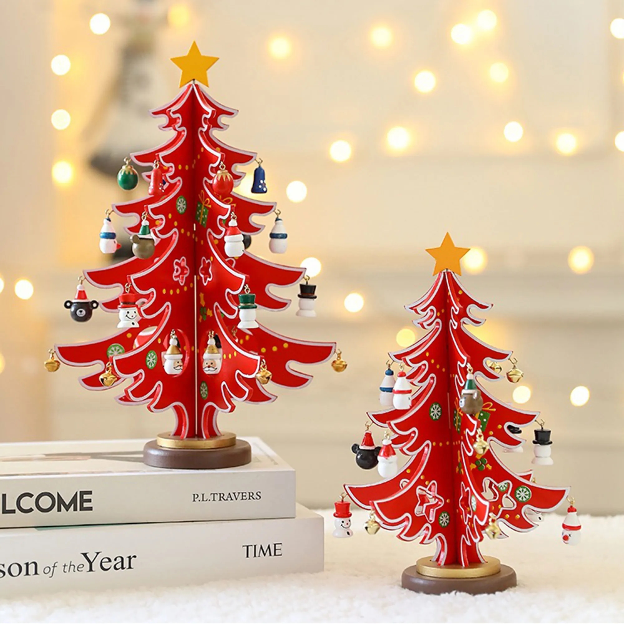 Mini Wooden Christmas Tree Desktop Ornament Hanging Decor 4