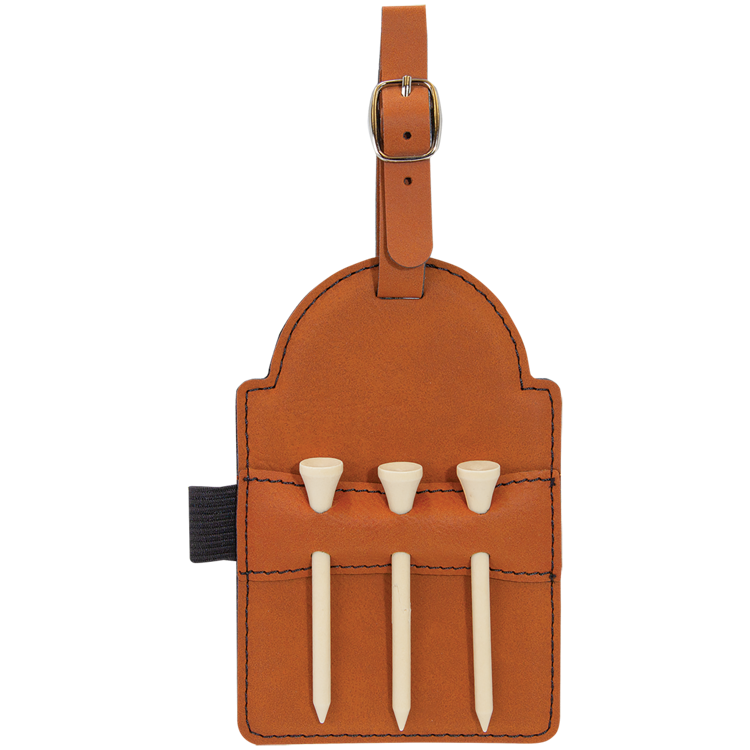 5" x 3 1/4" Rawhide Leatherette Golf Bag Tag with 3 Wooden Tees 3