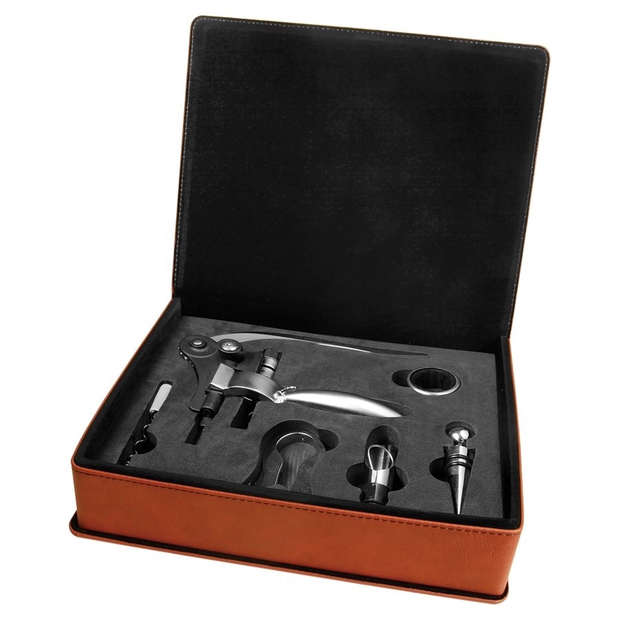 Light Brown Leather Wine 5 Piece Tool Set 7