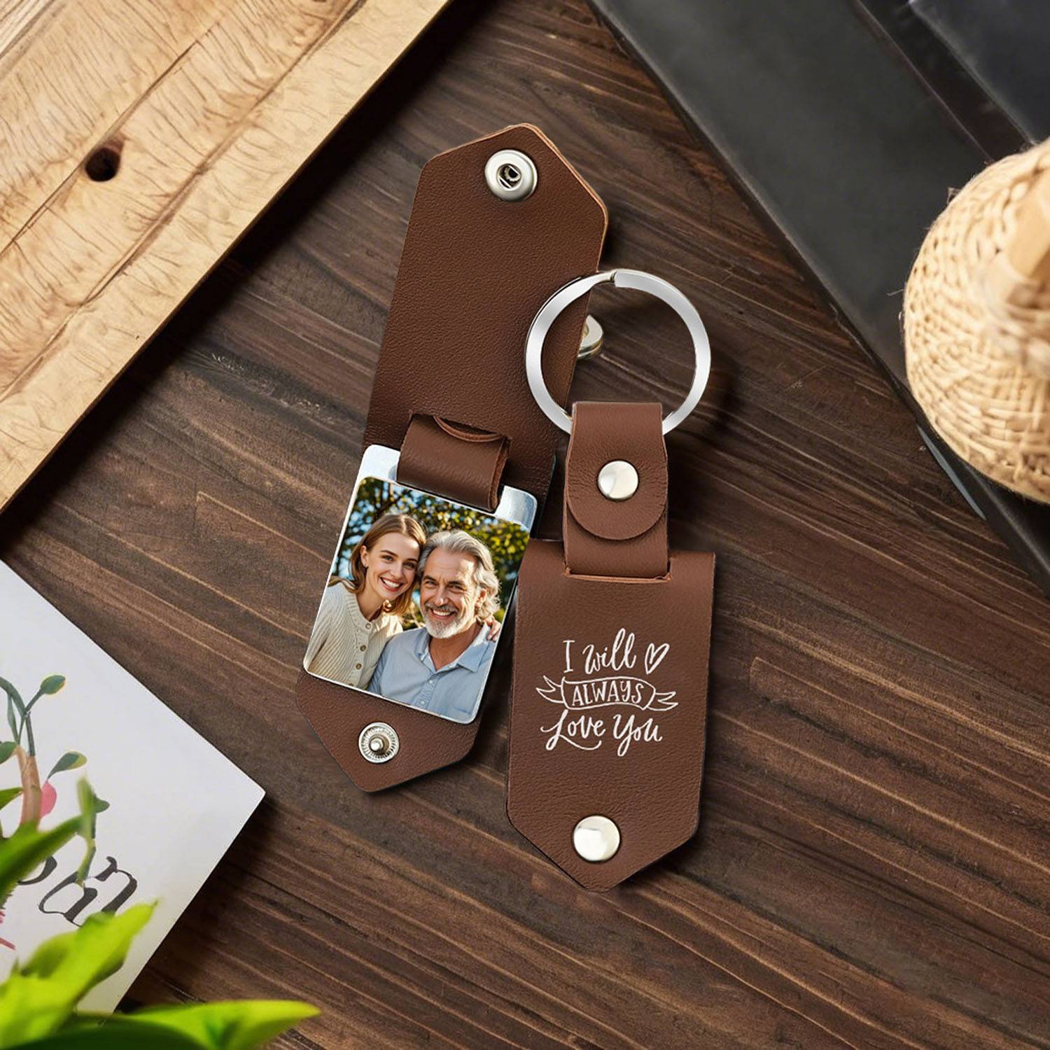 Customizable Compact Aluminium PU Leather Keychain 3