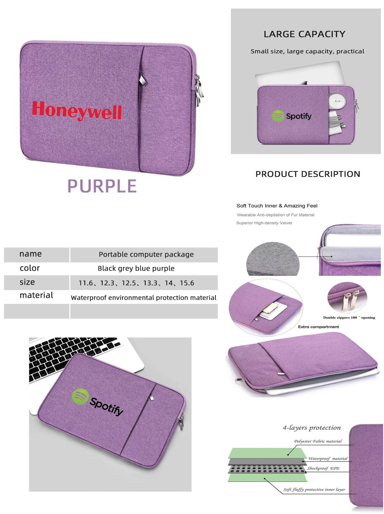 iBank ® Laptop Sleeve Case 15 Inch Water-resistant Protective Fabric Bag 1