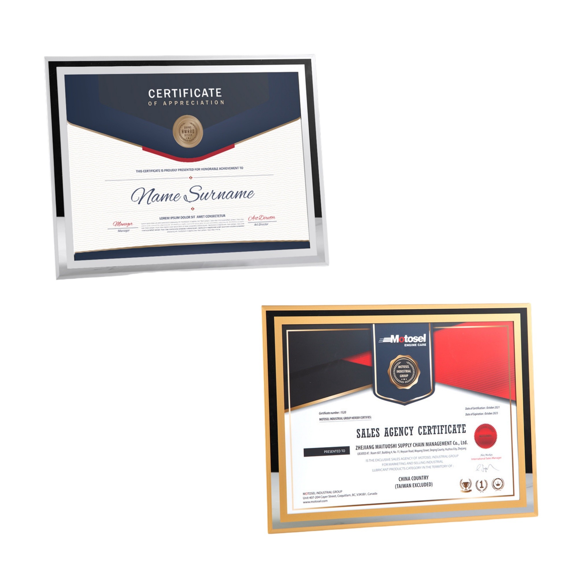 A4 Crystal Glass Certificate Frame