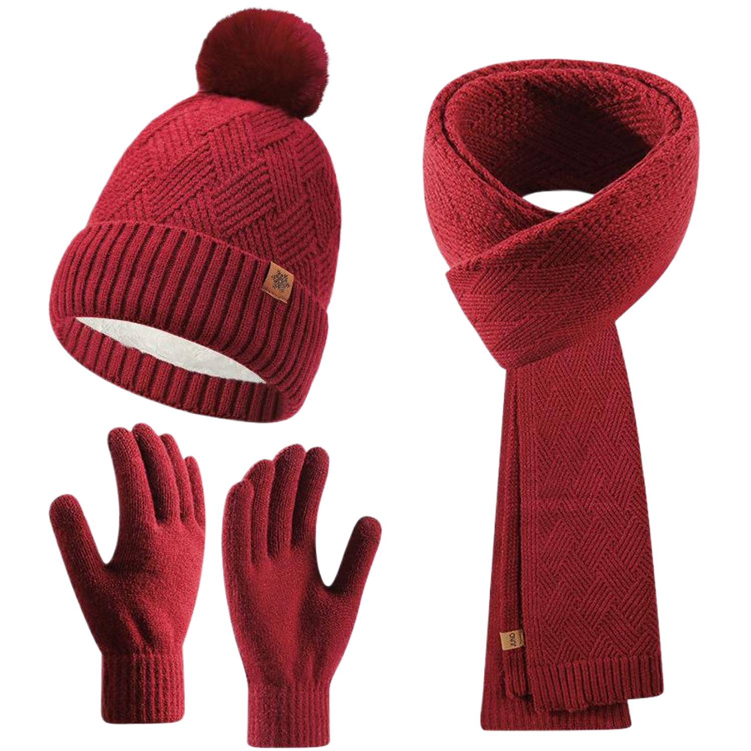 3 Pcs Winter Hat Scarf Gloves Knit Set 7