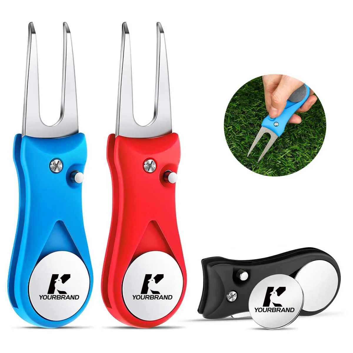 Foldable Golf Ball Marker Switchblade Divot Tool Pitch Fix 3