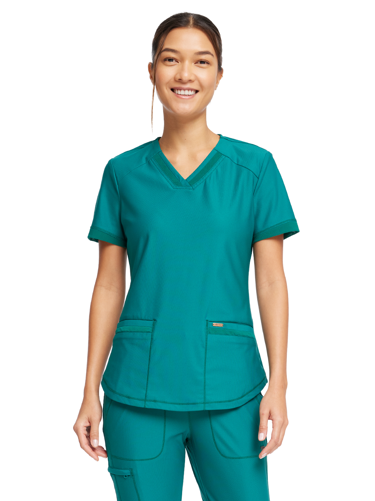 Cherokee - Form - Women's 2-Pocket Curved Hemline V-Neck Top 36