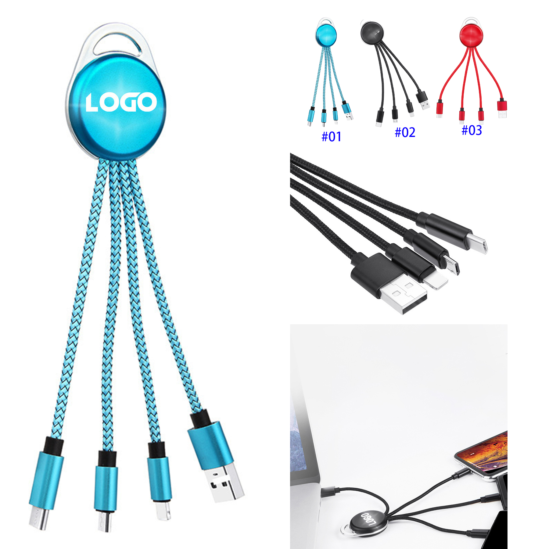3 in 1 keychain charging cable with LED light 2