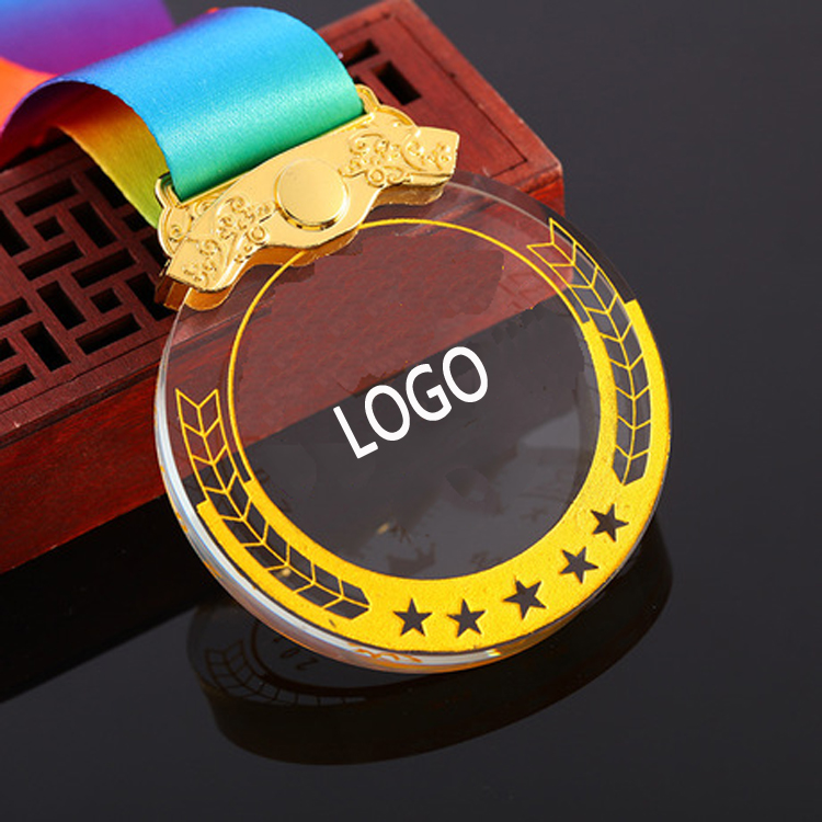 Metal Inlay Crystal Medal with Lanyard 3