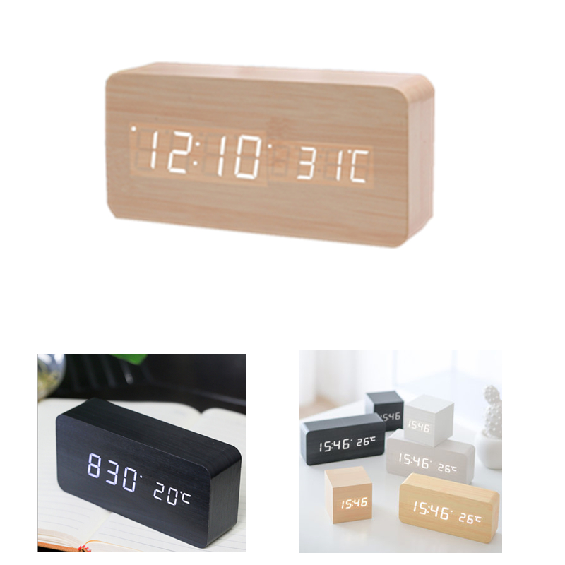 Wooden Digital Alarm Clock Multi-Functional LED Smart Alarm 1