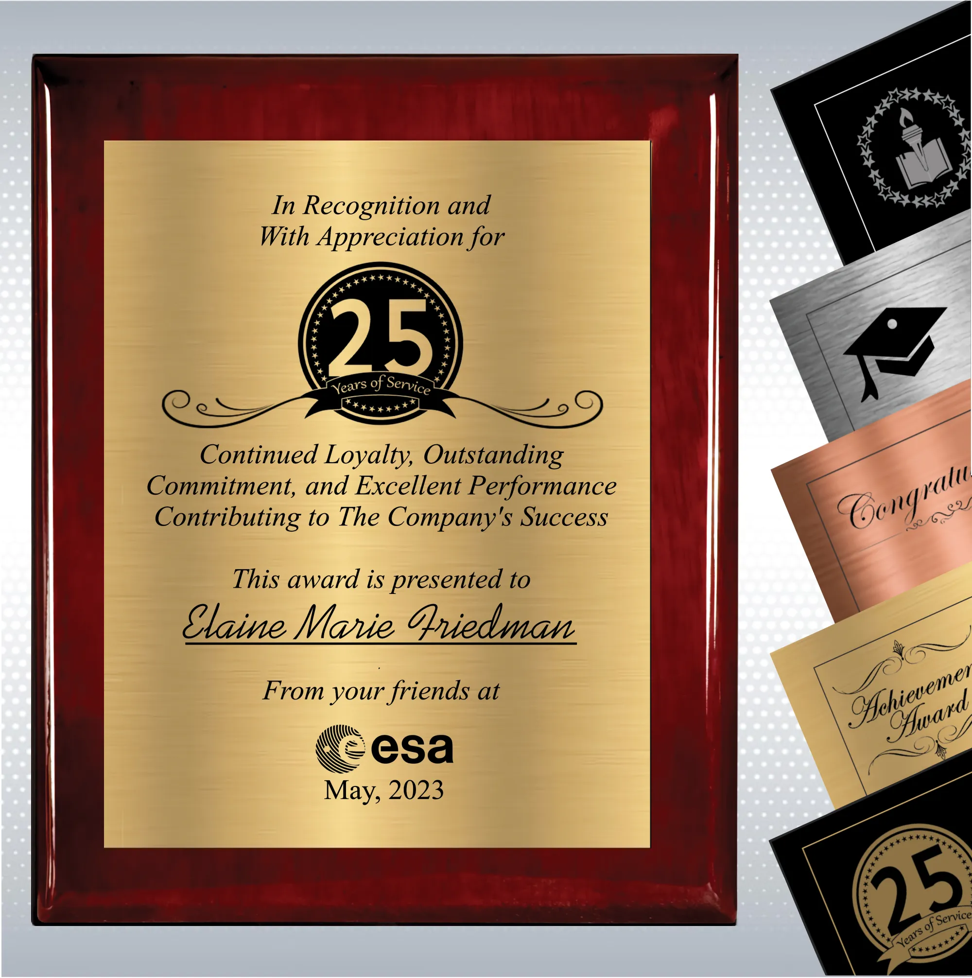 Rosewood Piano Finish Wood Plaque  Years of Service Award 7