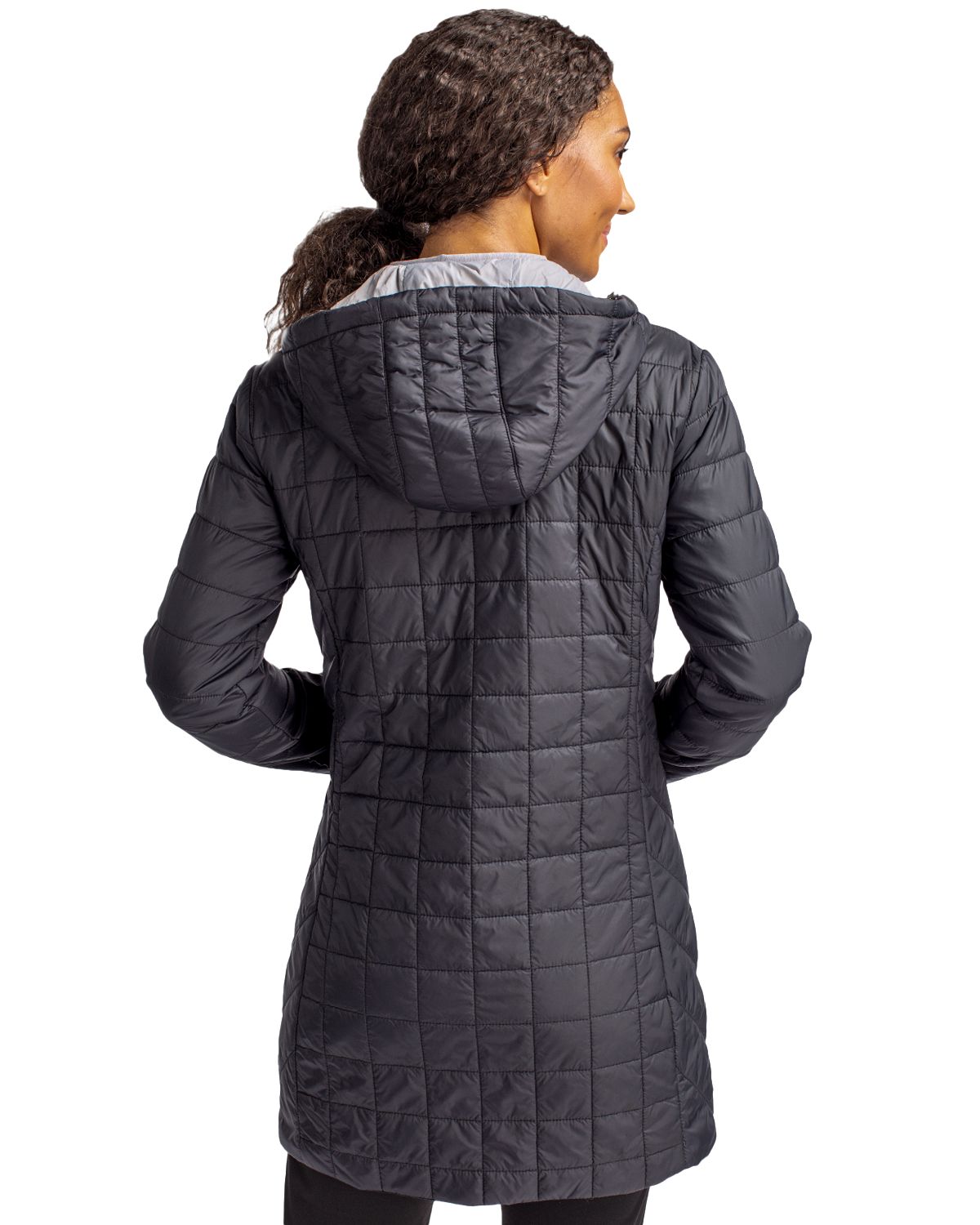 Cutter & Buck Rainier Recycled Insulated Puffer Womens Full Zip Hooded Long Coat 16