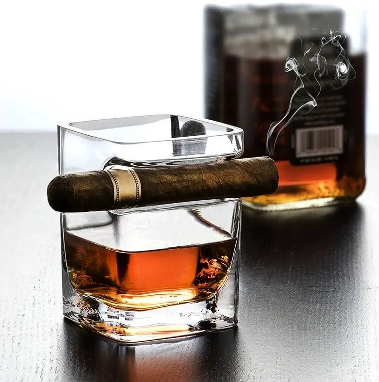 Custom Whiskey Glass with Built in Cigar Holder Bulk Order Promotional Barware Gift 4