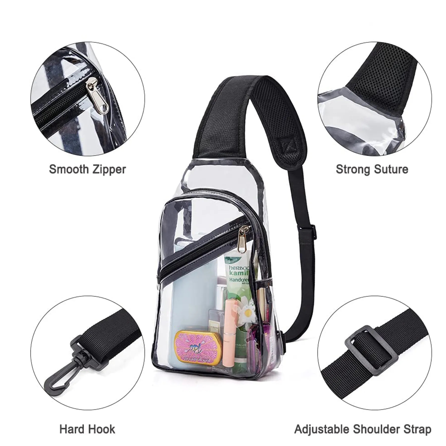 11"x 7" Clear Sling Bag Chest Backpack with Front Pocket 2