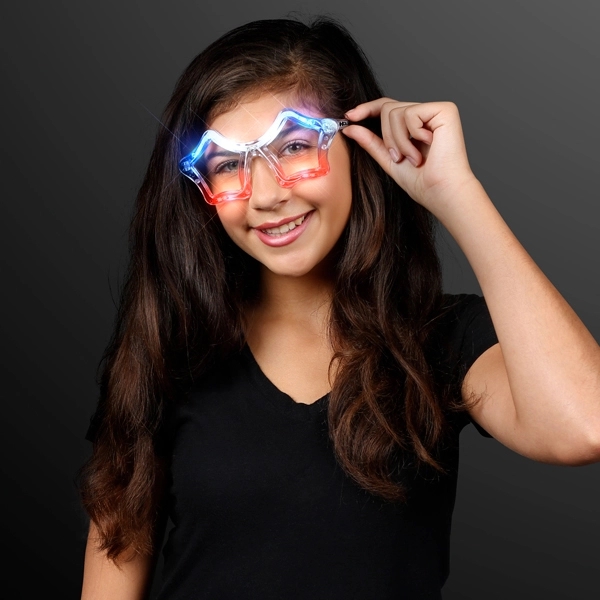 Red White & Blue Flashing Star LED Sunglasses 3