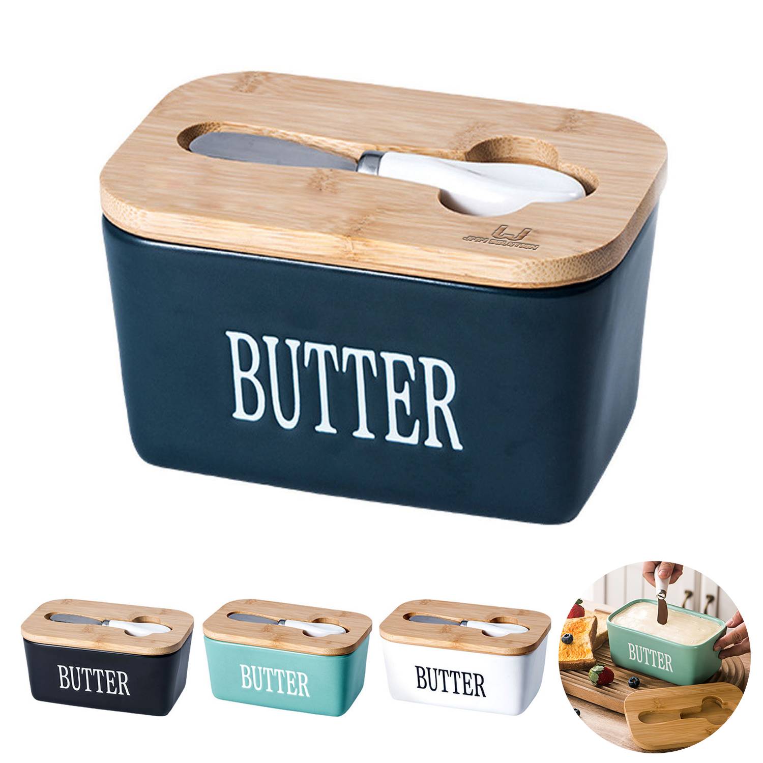 Large Butter Dish with Lid and Knife 1