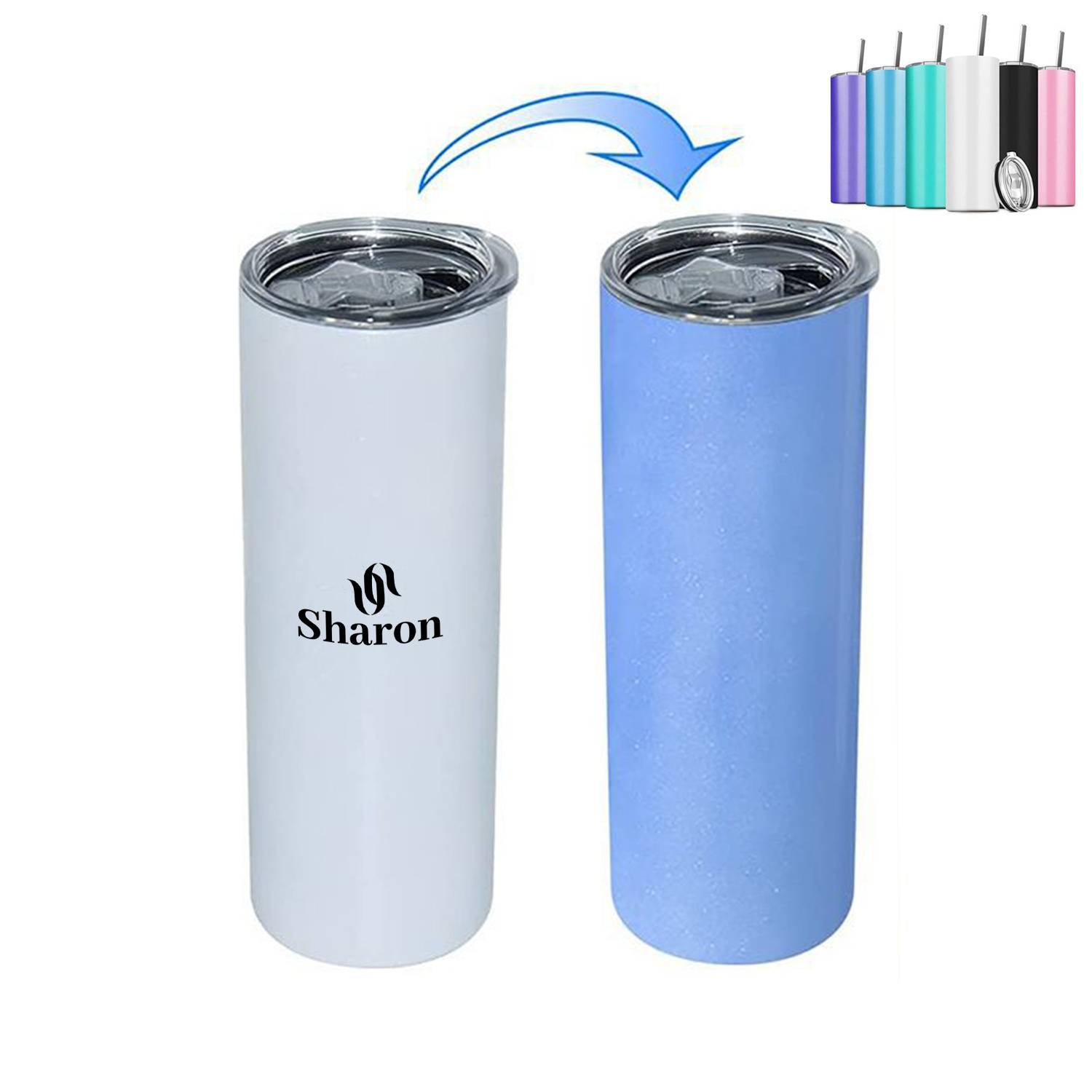 20 Oz Color Changing Slim Insulated Travel Tumbler W/ Lid 2