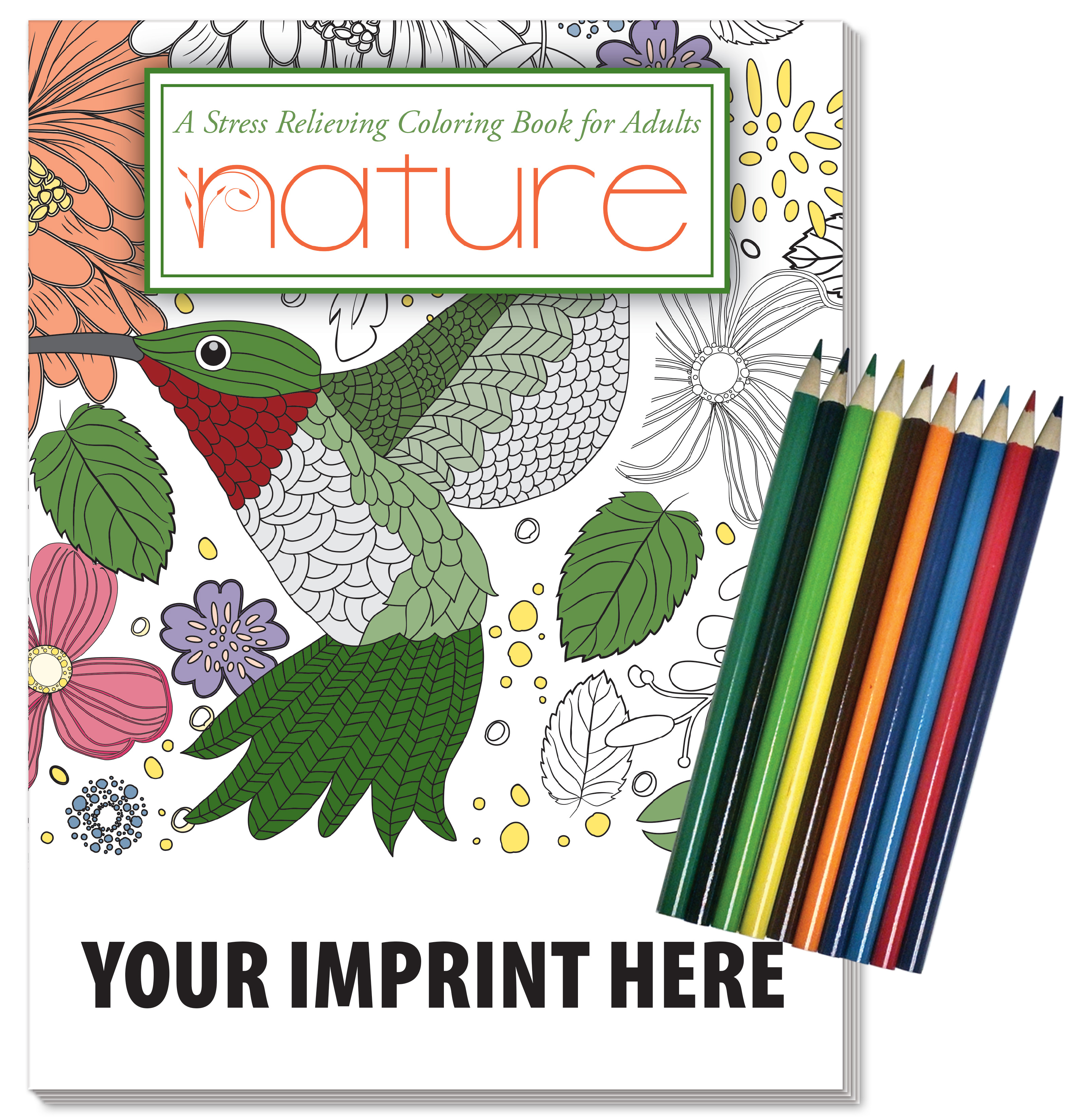 ADULT COLORING RELAX PACK - Nature, Stress Relieving Coloring Book with Colored Pencils Set 1