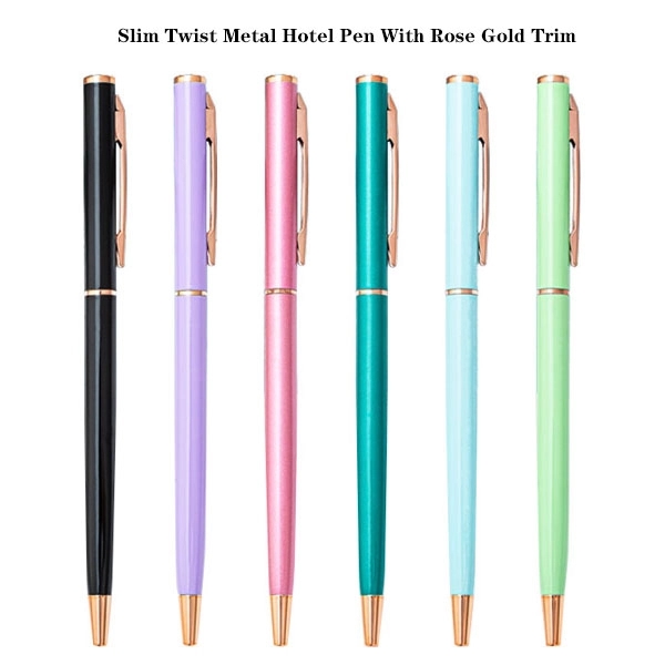 Slim Twist Metal Hotel Pen With Gold Trim 6