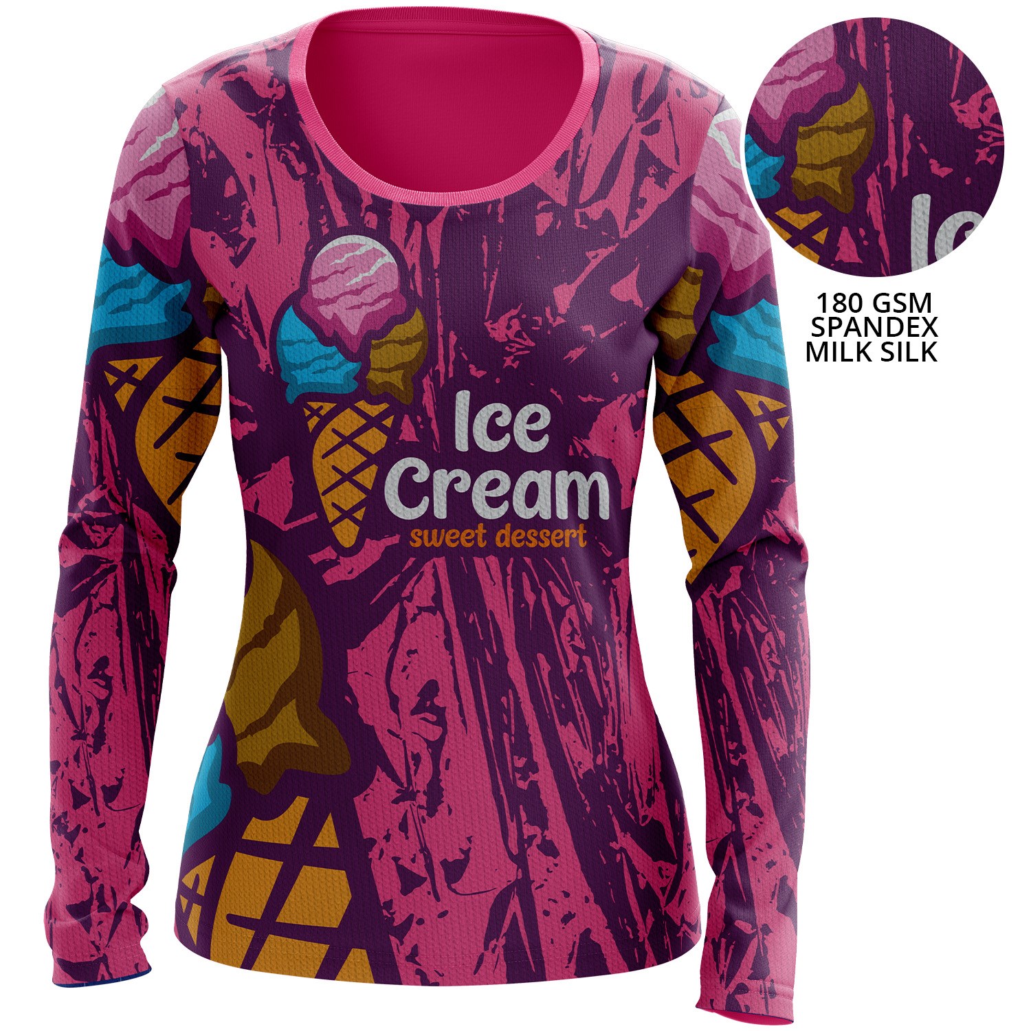 Women's 180 GSM Spandex Milk Silk Sublimation Performance Long Sleeve T-shirt 3