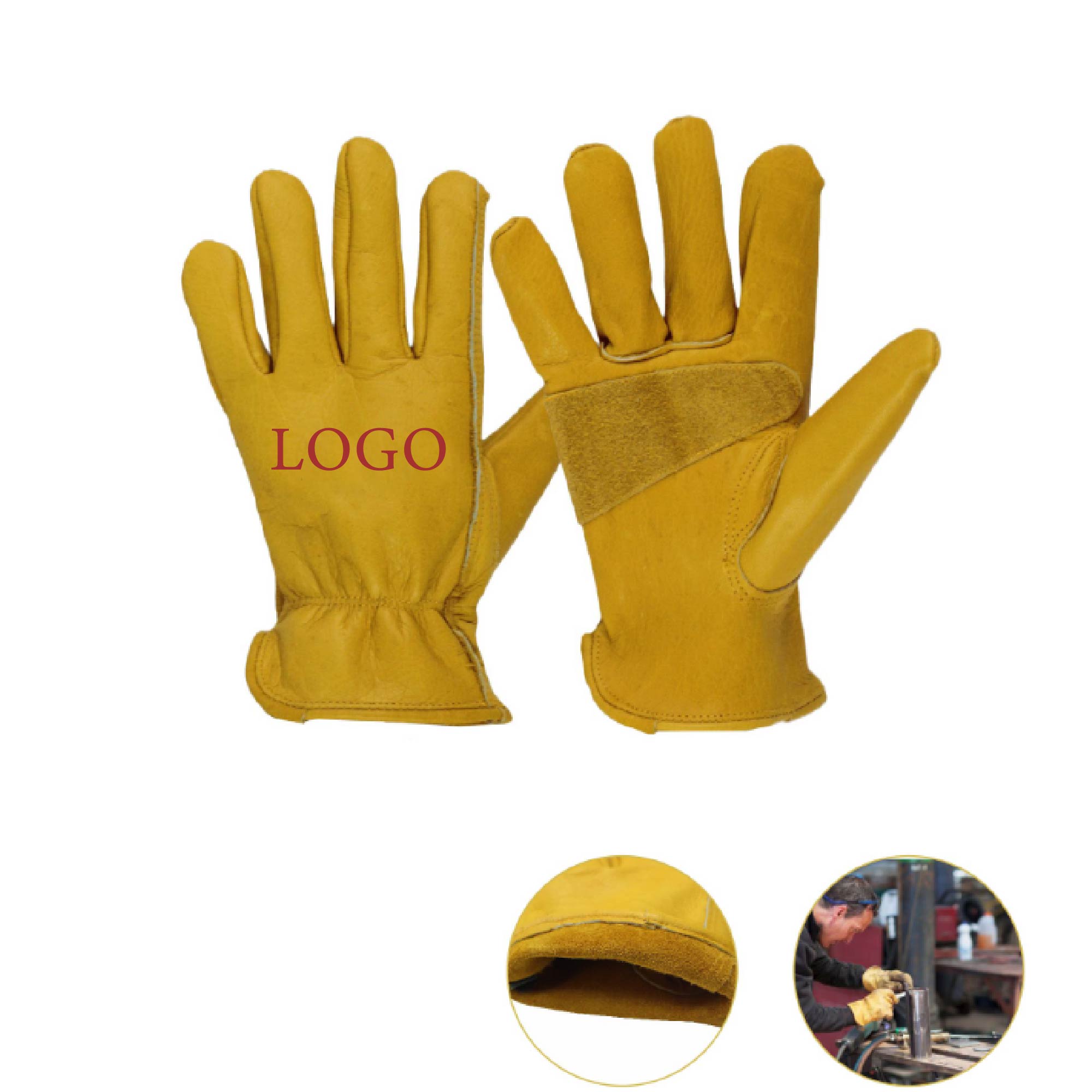 MOQ 10pcs Yellow Cowhide Leather Work Gloves 1