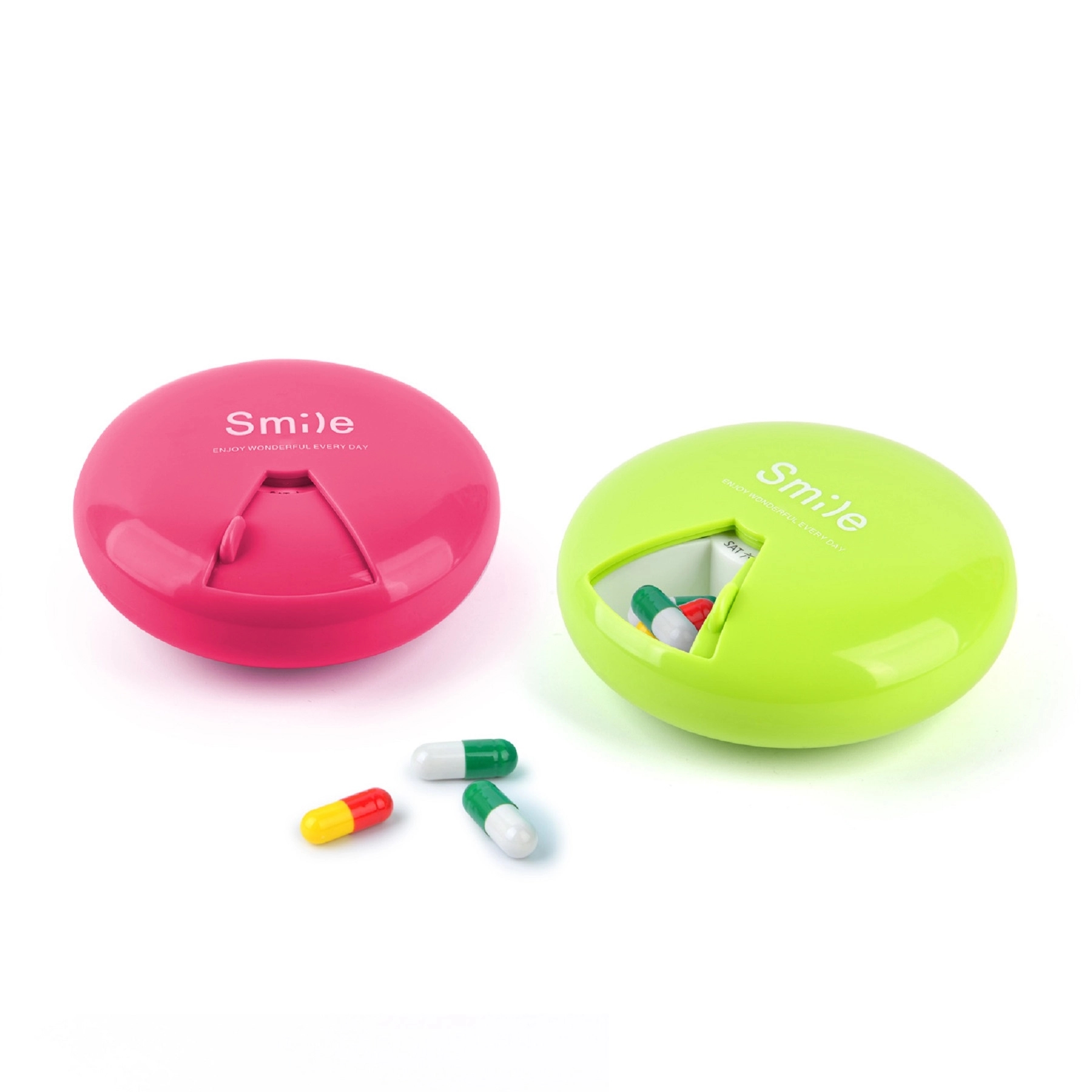 Round Shaped 7 Compartments Rotate Pill Box 6