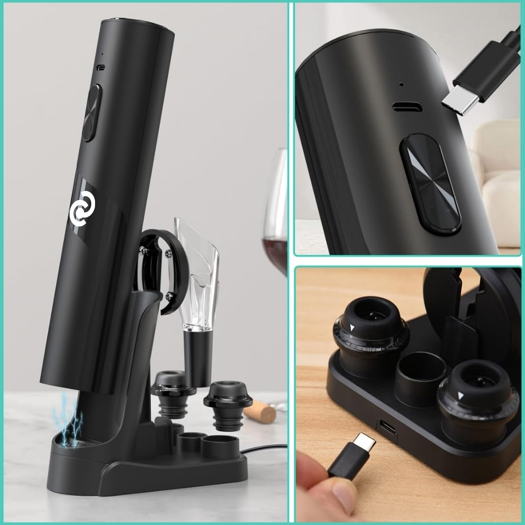 WineVault 4-in-1 Opener, Aerator, Pourer, Preserver with Pedestal Storage Set 2