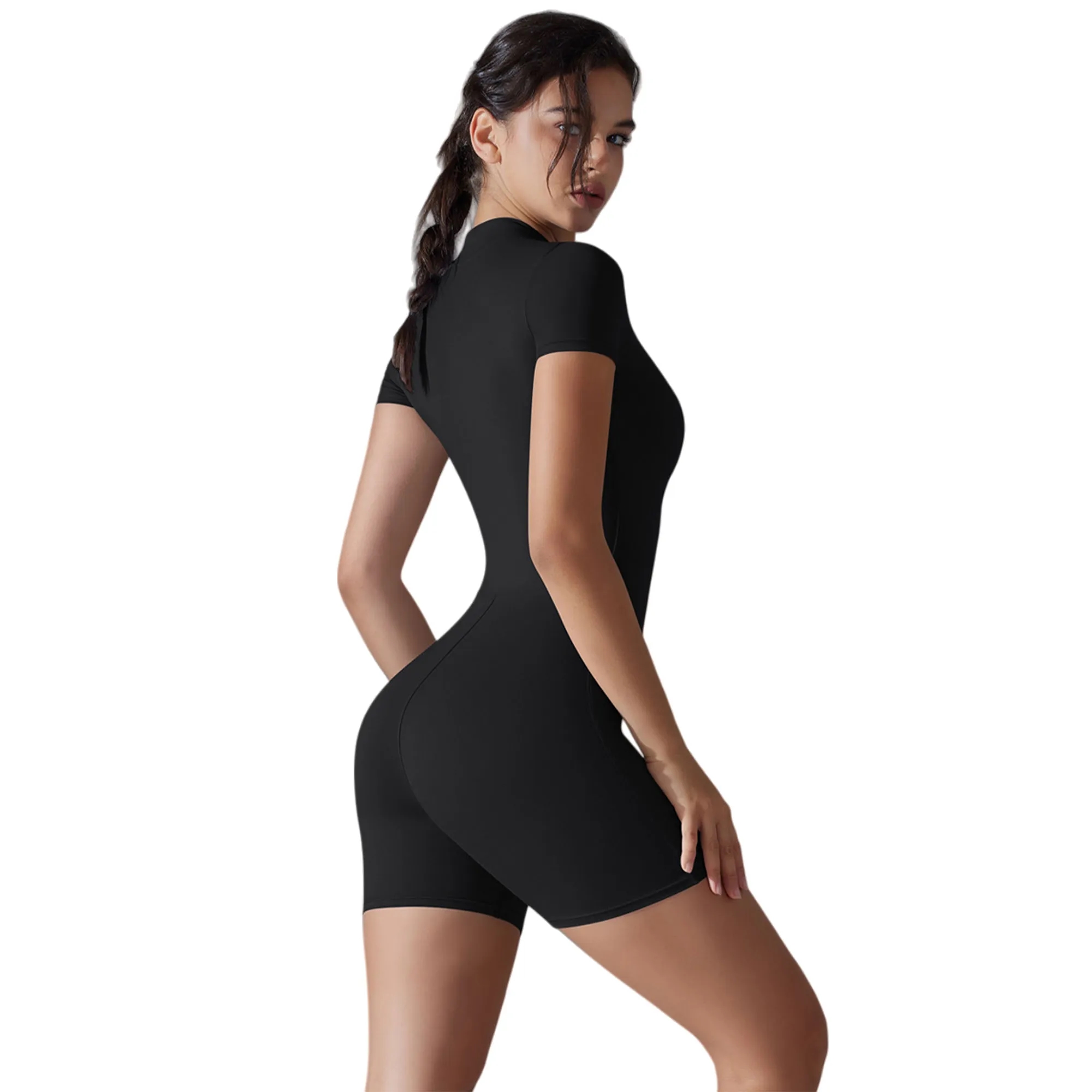 Flexible Compression Front Zip Short Sleeve Jumpsuit 6