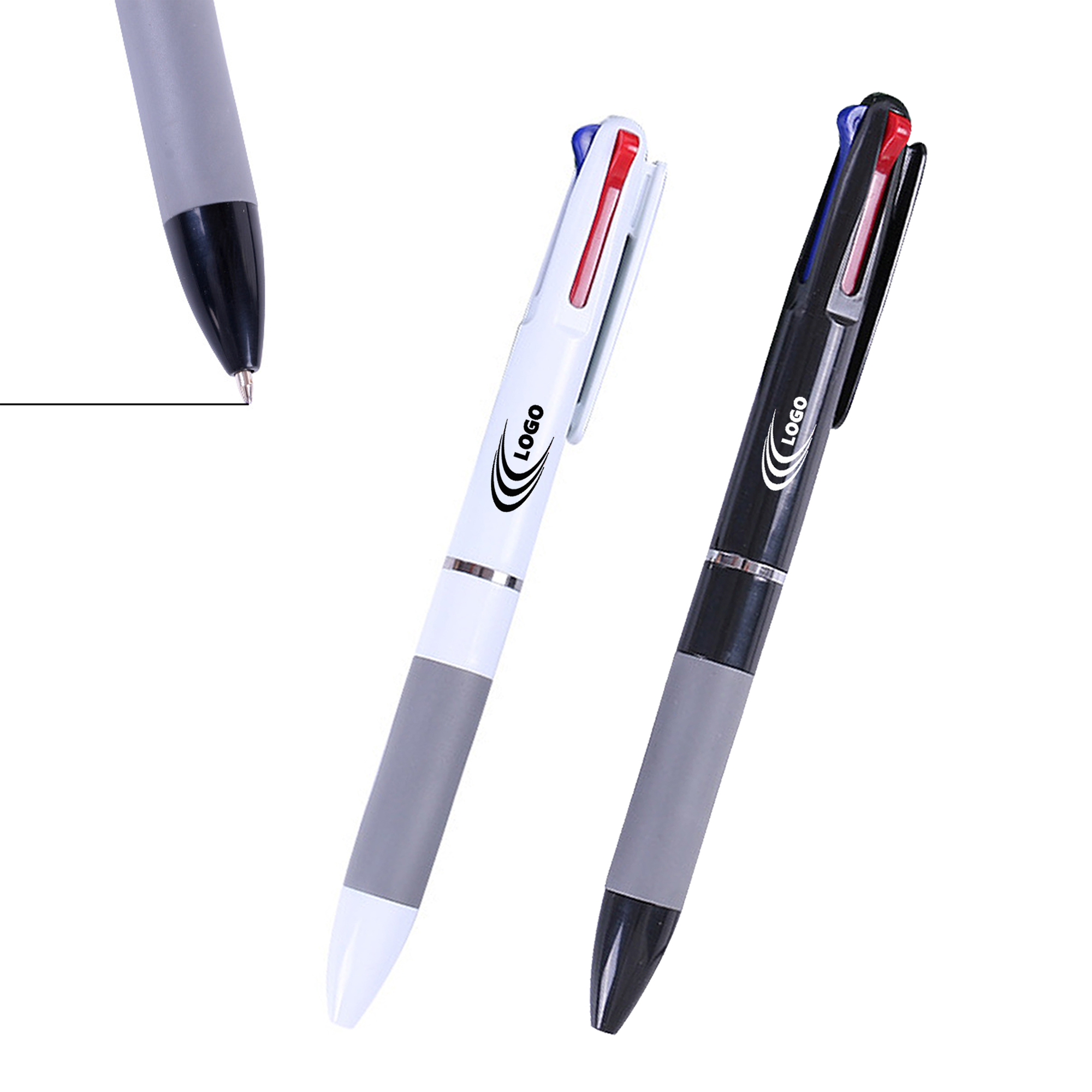 Tri-color Ballpoint Pen With Grip Section 1