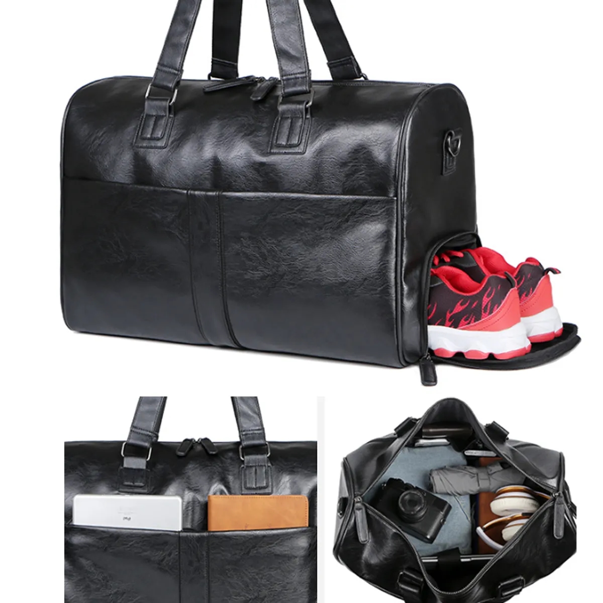 13'' PU Leather Gym Duffel Bag with Dry Wet Separation 5