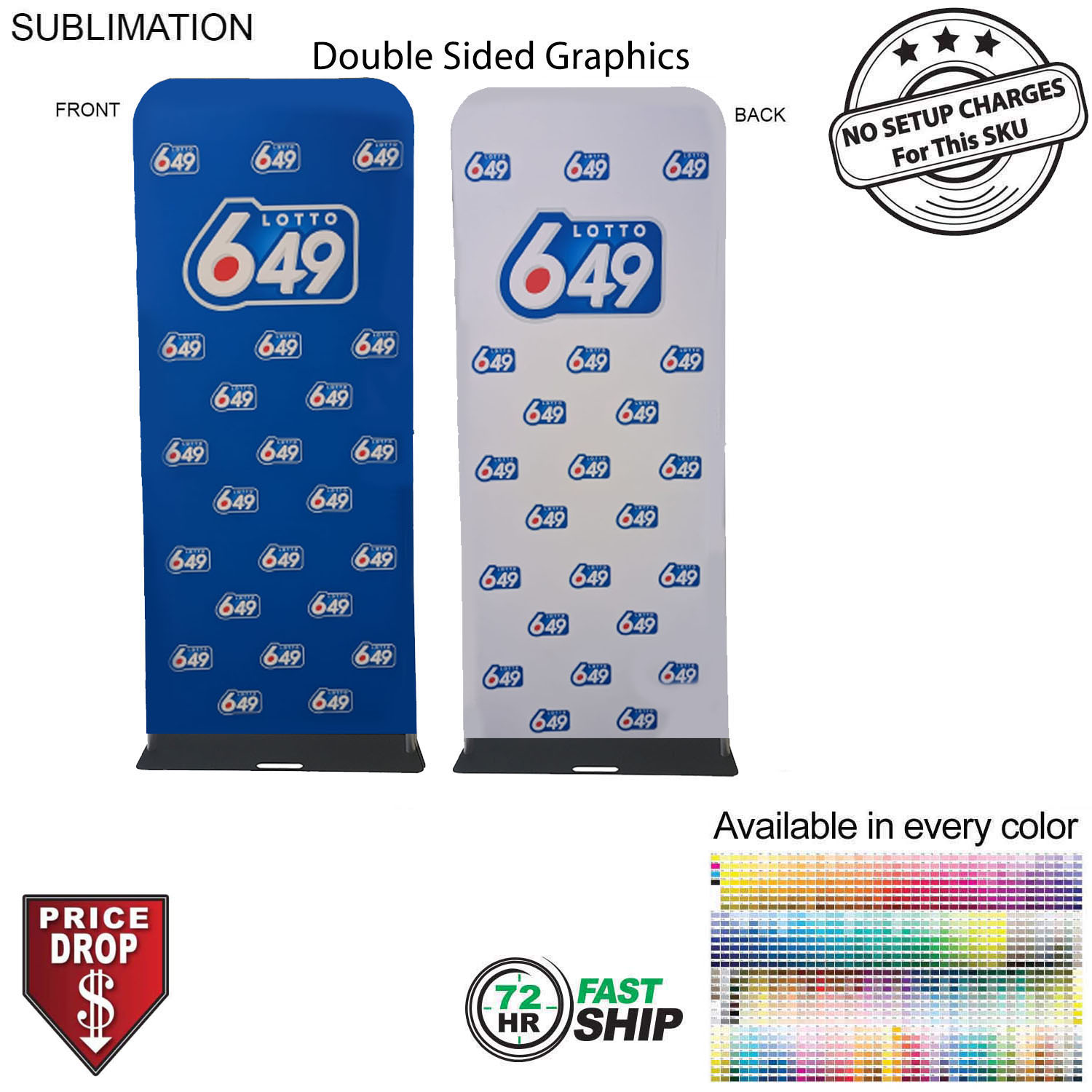 72 Hr Fast Ship - 3'W x 90"H EuroFit Tension Fabric Banner with Steel Base, Graphics Double Sided 16