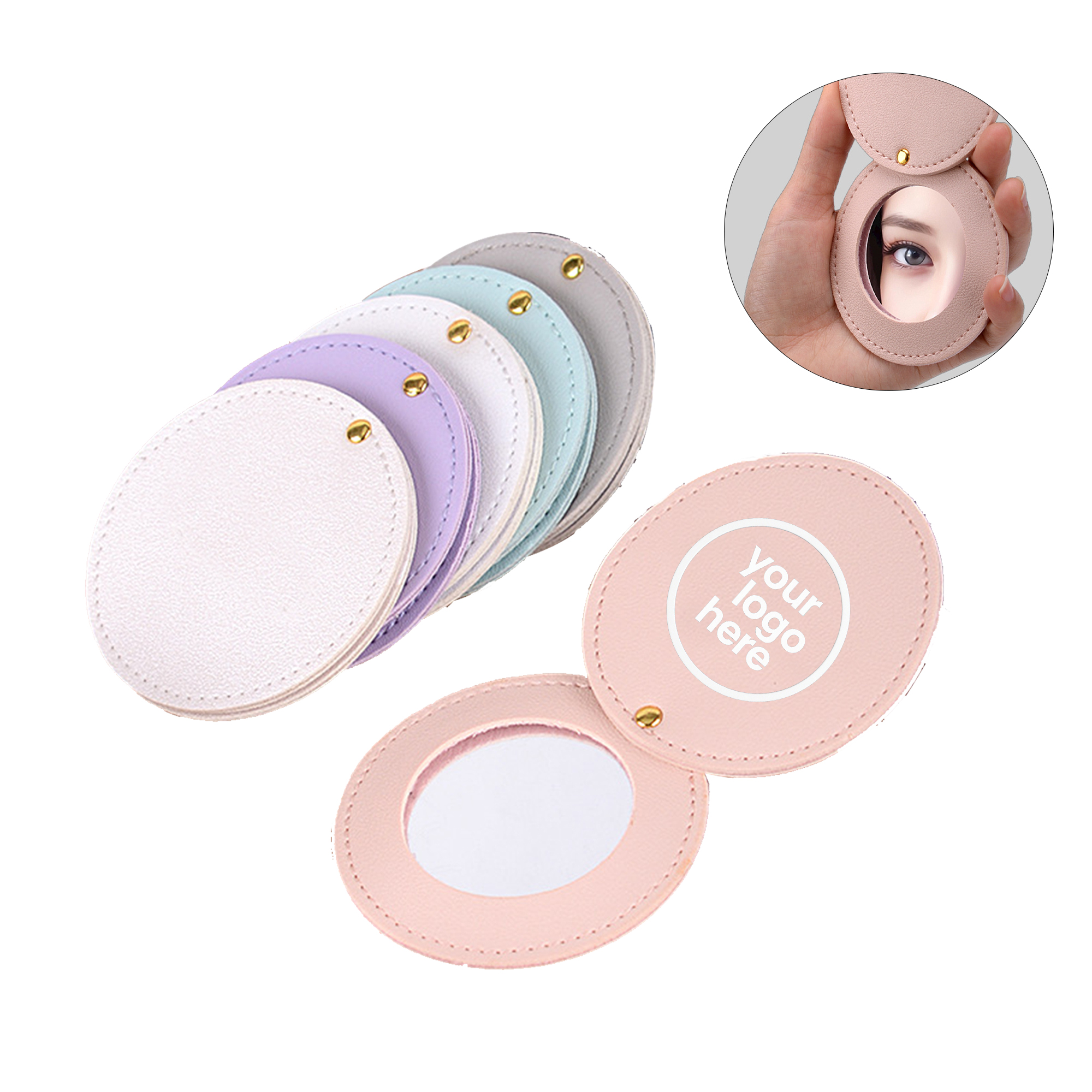 MOQ:50pcs Custom Logo PU Leather Makeup Mirror 1