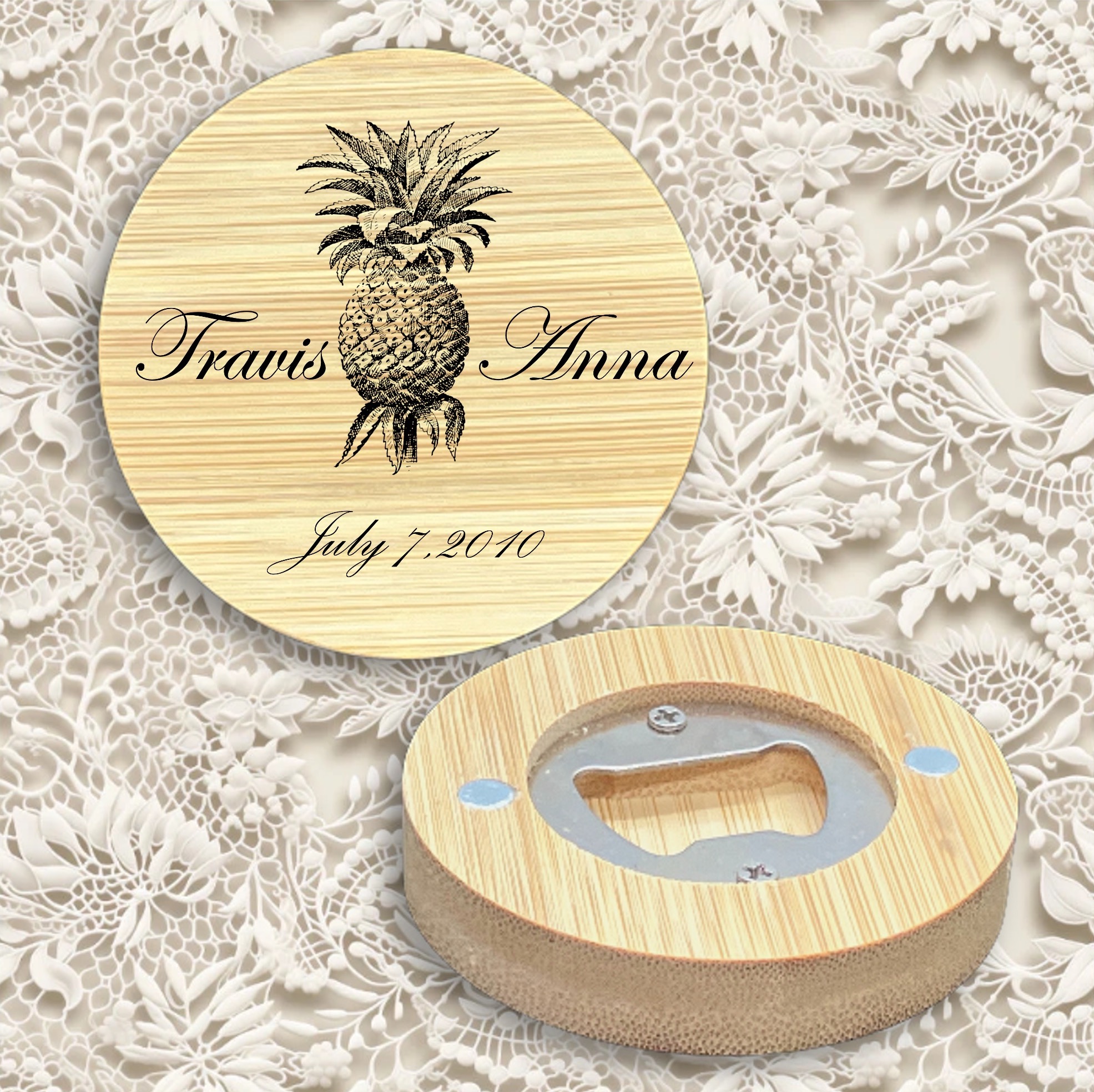 2.5" Round BAMBOO Bottle Opener Magnet 36