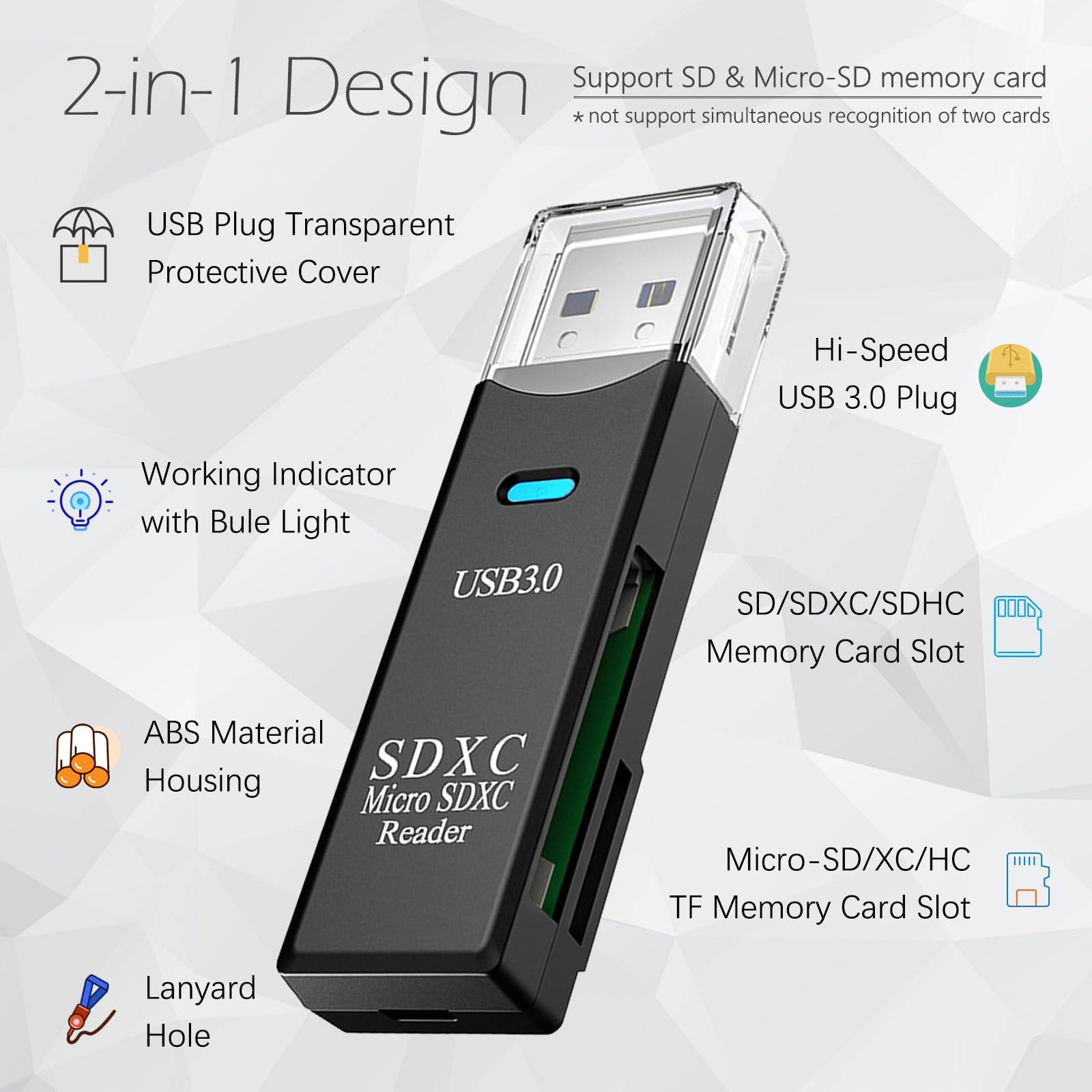 USB3.0 Micro SD Card Reader 2-in-1 5Gbps to USB Adapter 3