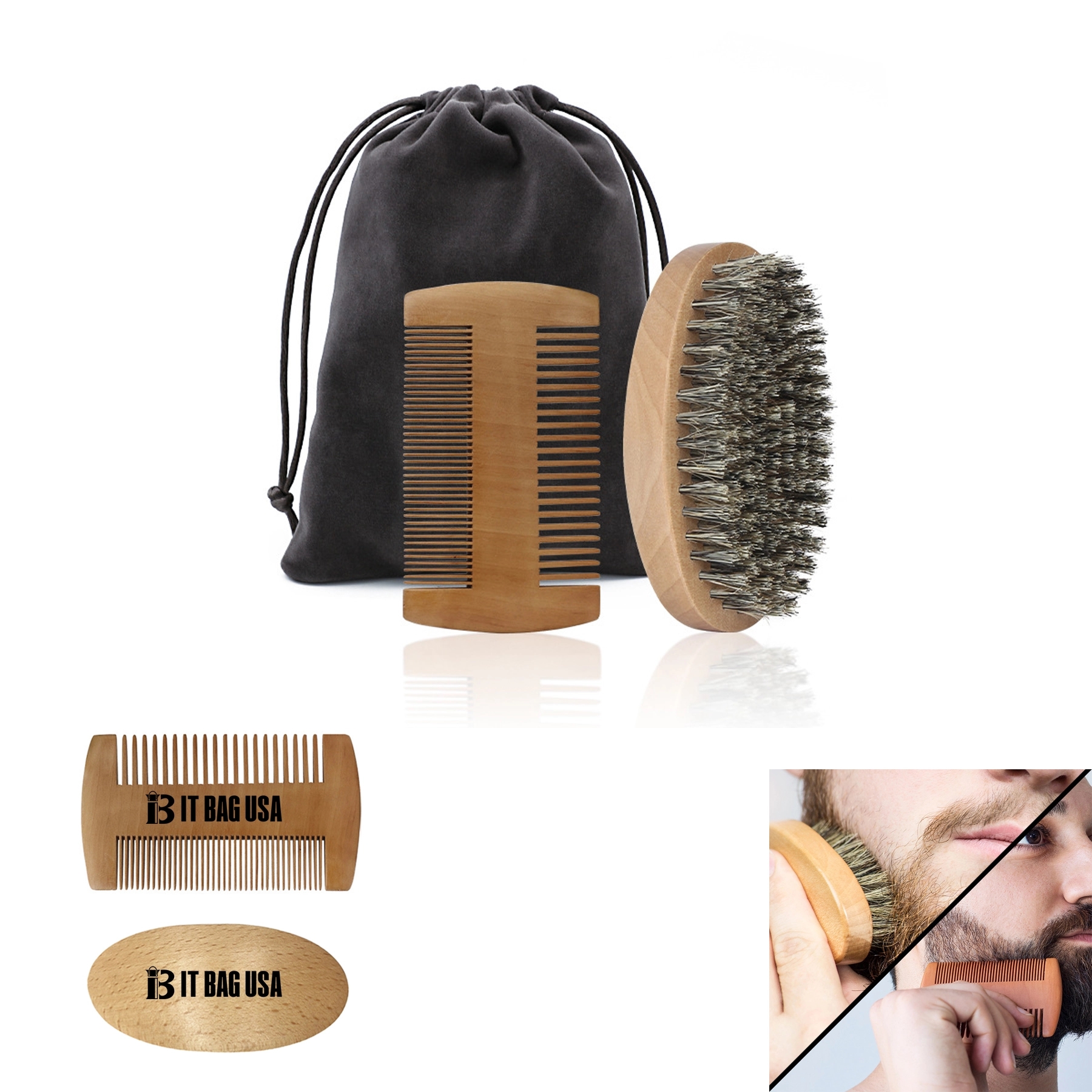Wooden Beard Comb And Brush Set 1