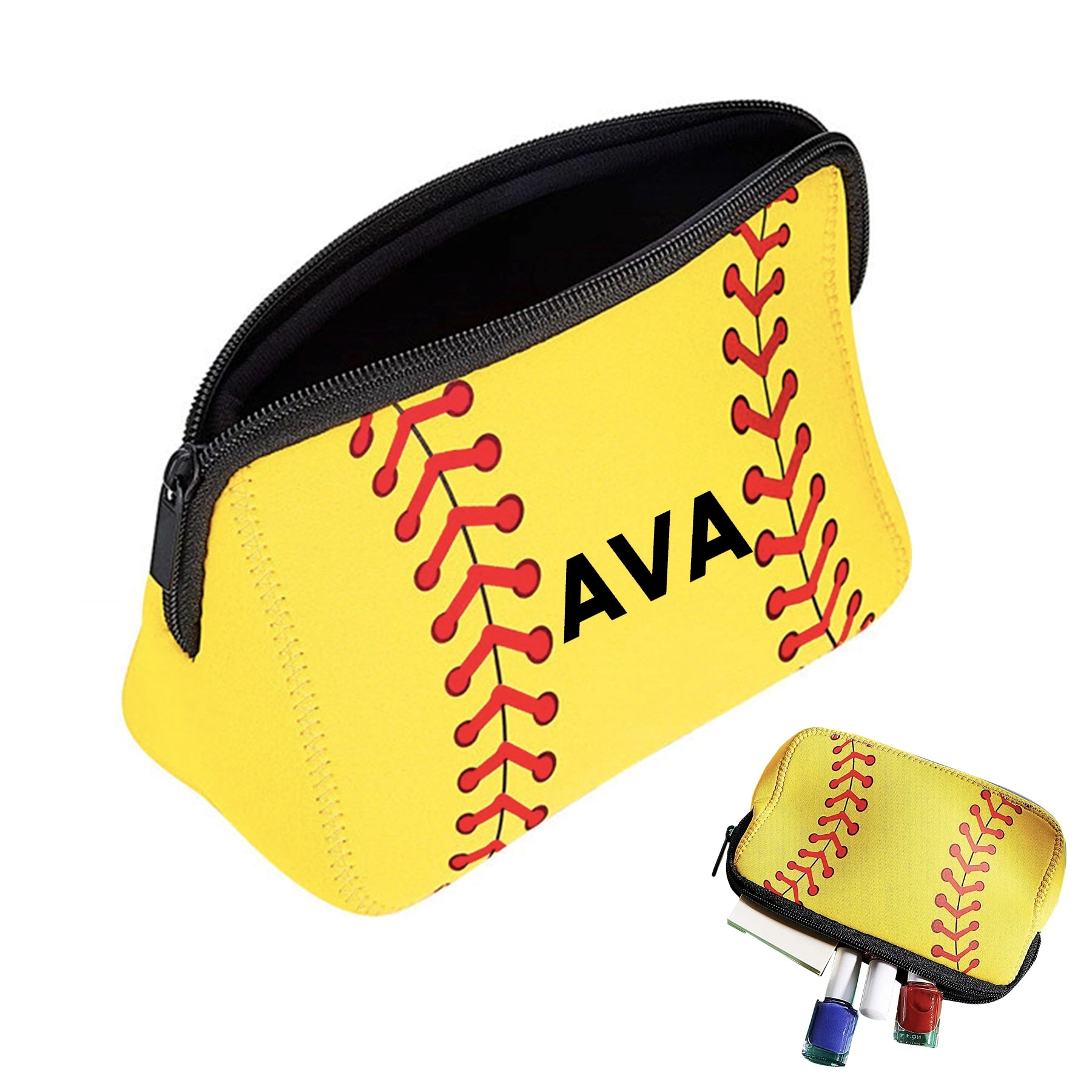 Yellow Baseball Cosmetic Bag 2