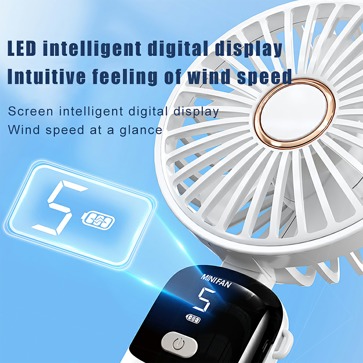 Handheld Foldable 1200 mAh Fan with LED Display & Base 7