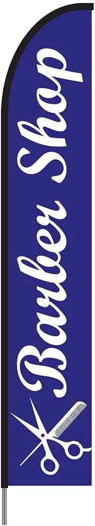 Barber Shop Sign Banner Swooper Feather Flag Pole Kit Outdoor Advertising Display, 15ft - Blue 3