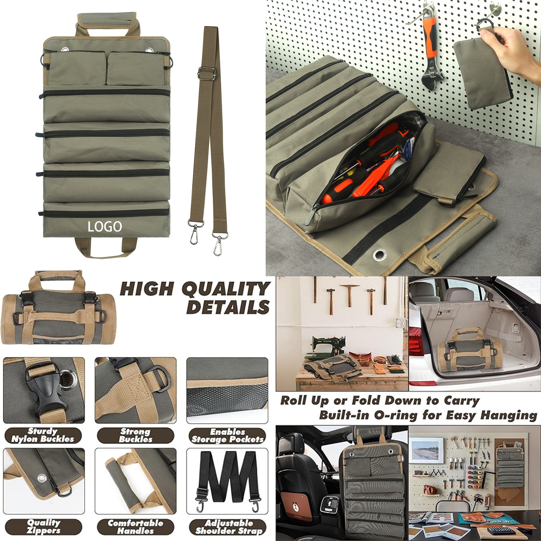 Tool Roll Bag with 4 Pockets