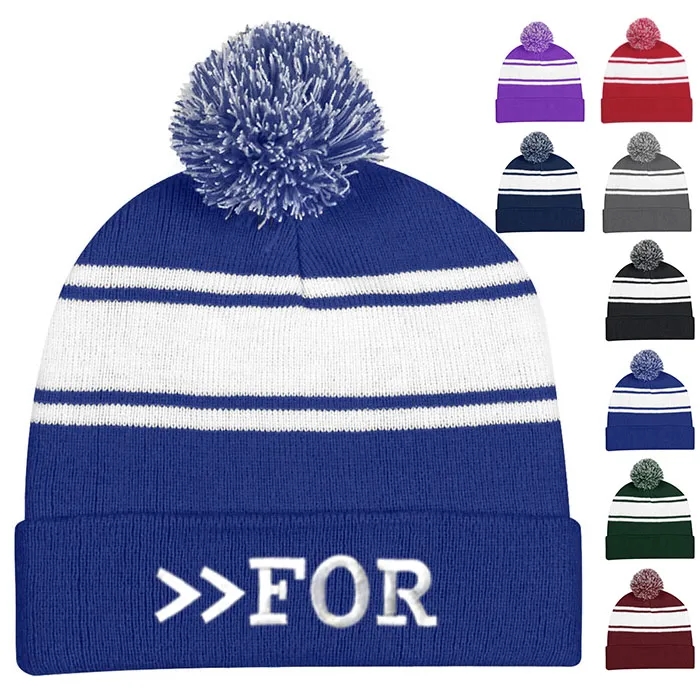Knit Beanie with Cuff and Pom Ball 5