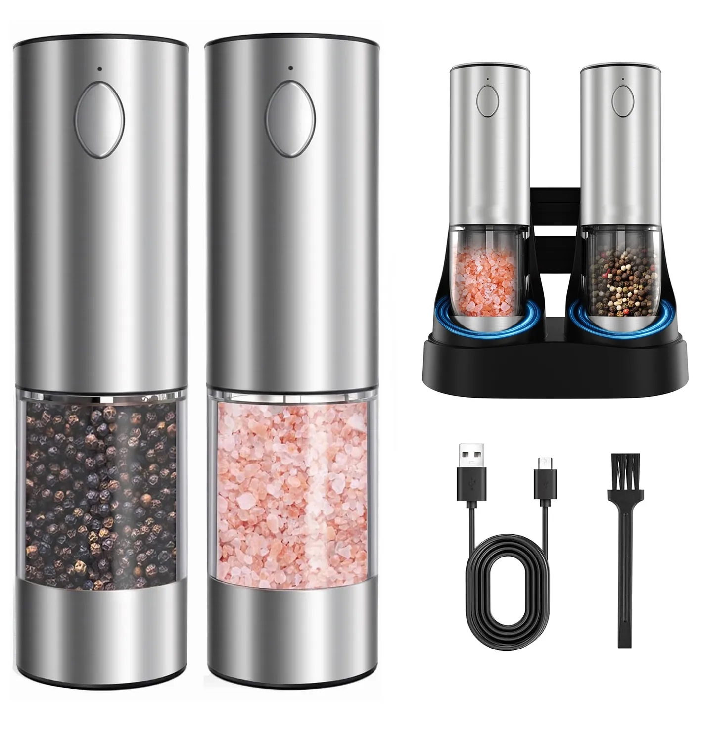 Upgraded Rechargeable Electric Salt and Pepper Grinder Set 2