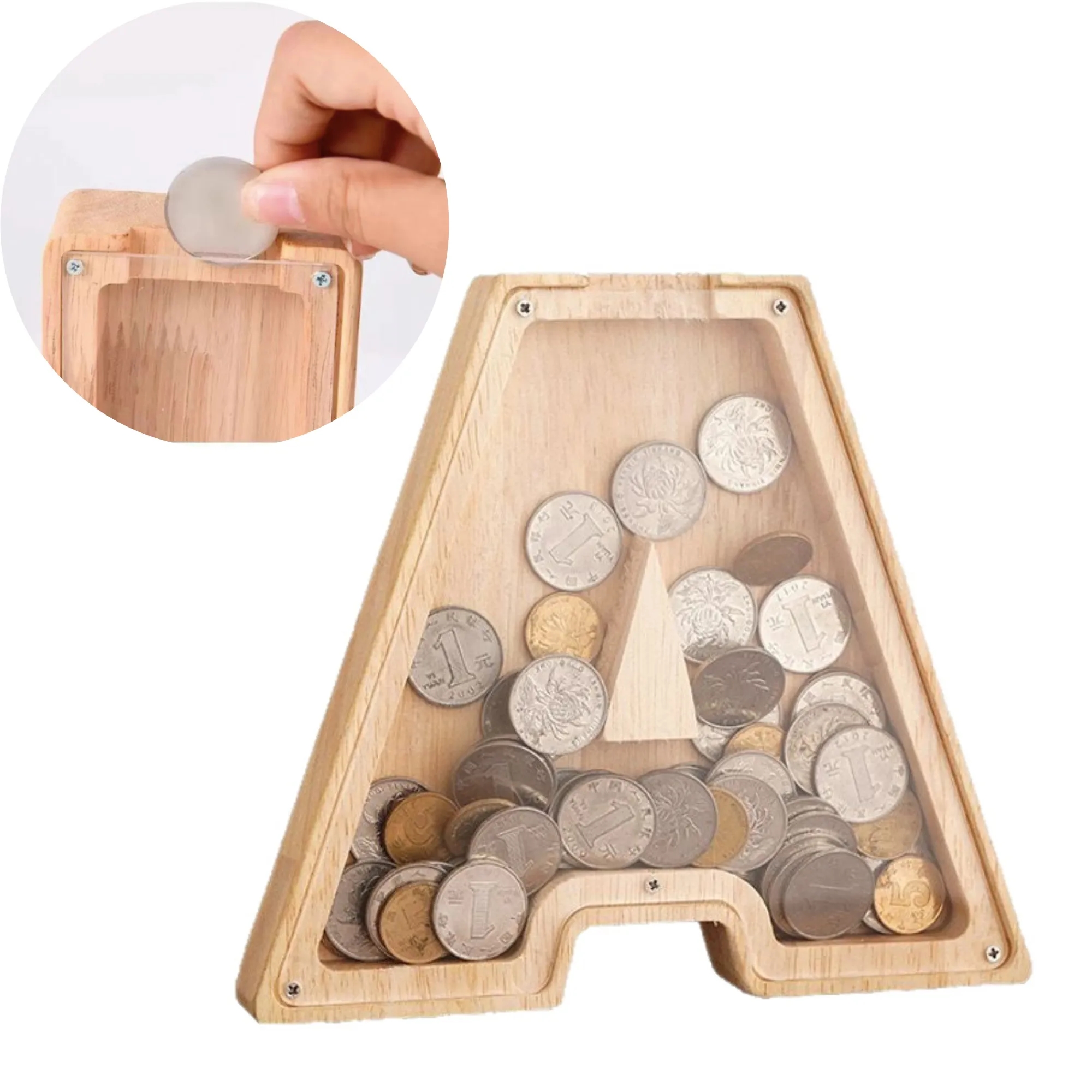 Wooden Transparent A to Z Alphabet Letter Piggy Bank 4