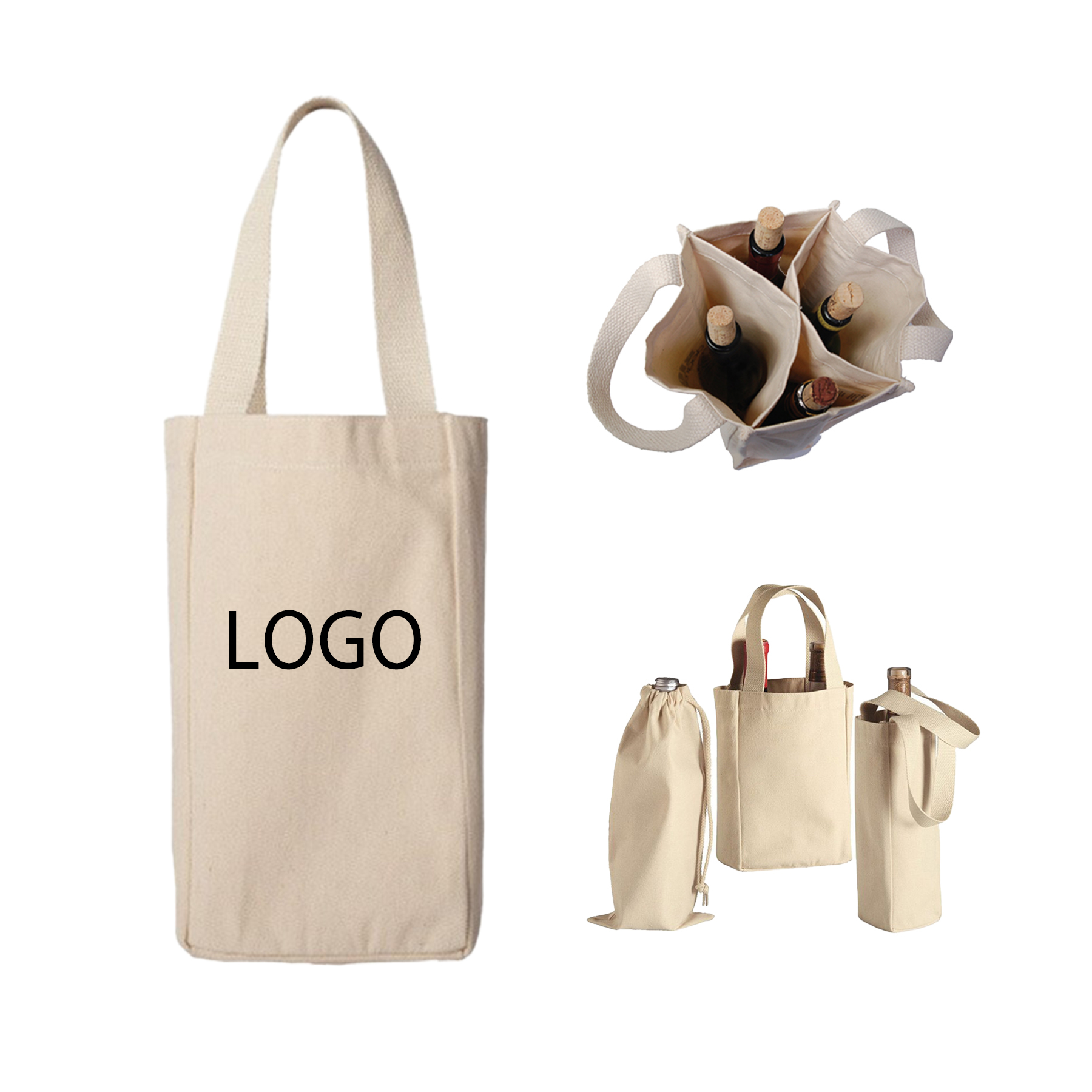 Canvas Wine Bag 2 Bottle, custom tote bag with logo imprint 2