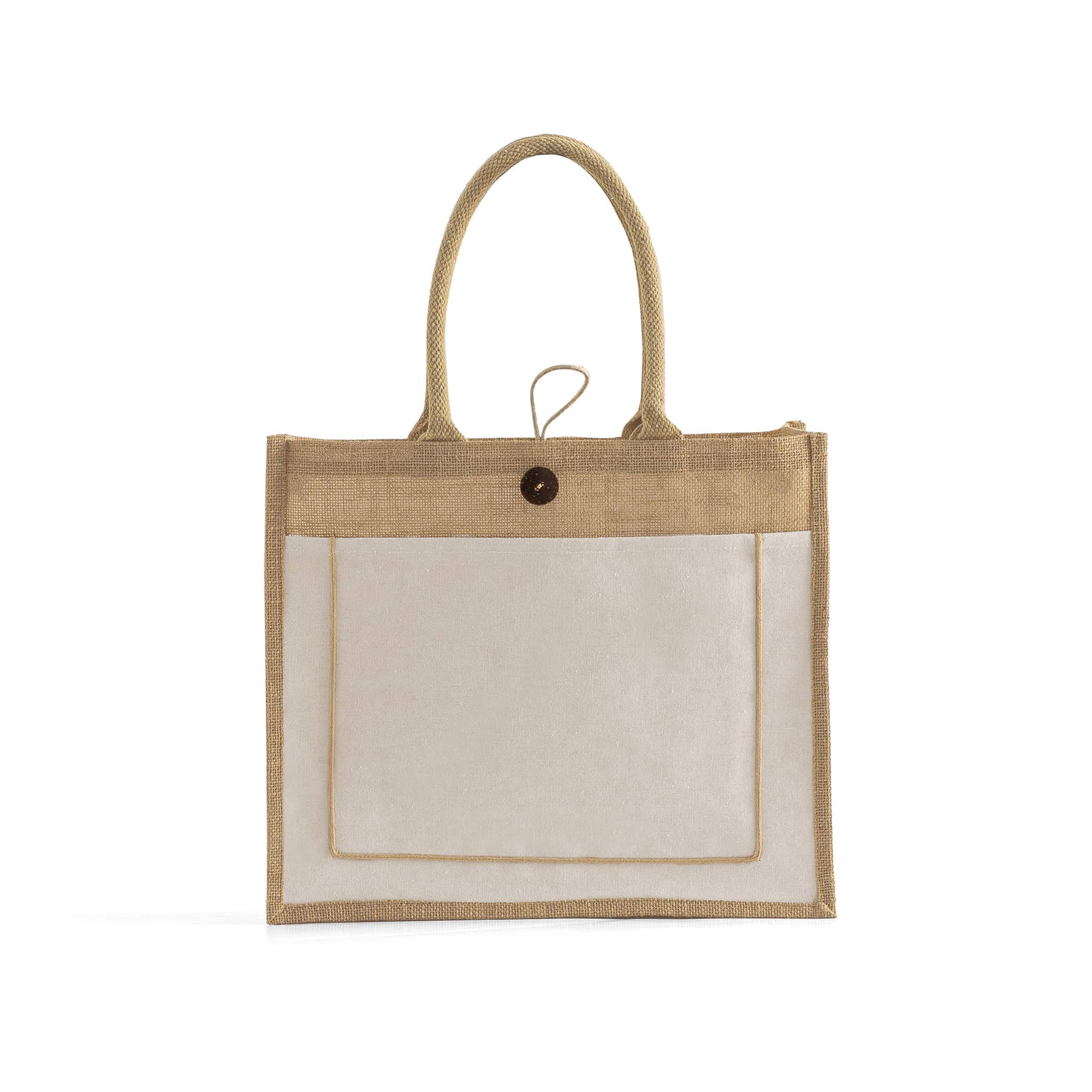 Button-Closure Jute Tote Bag 10