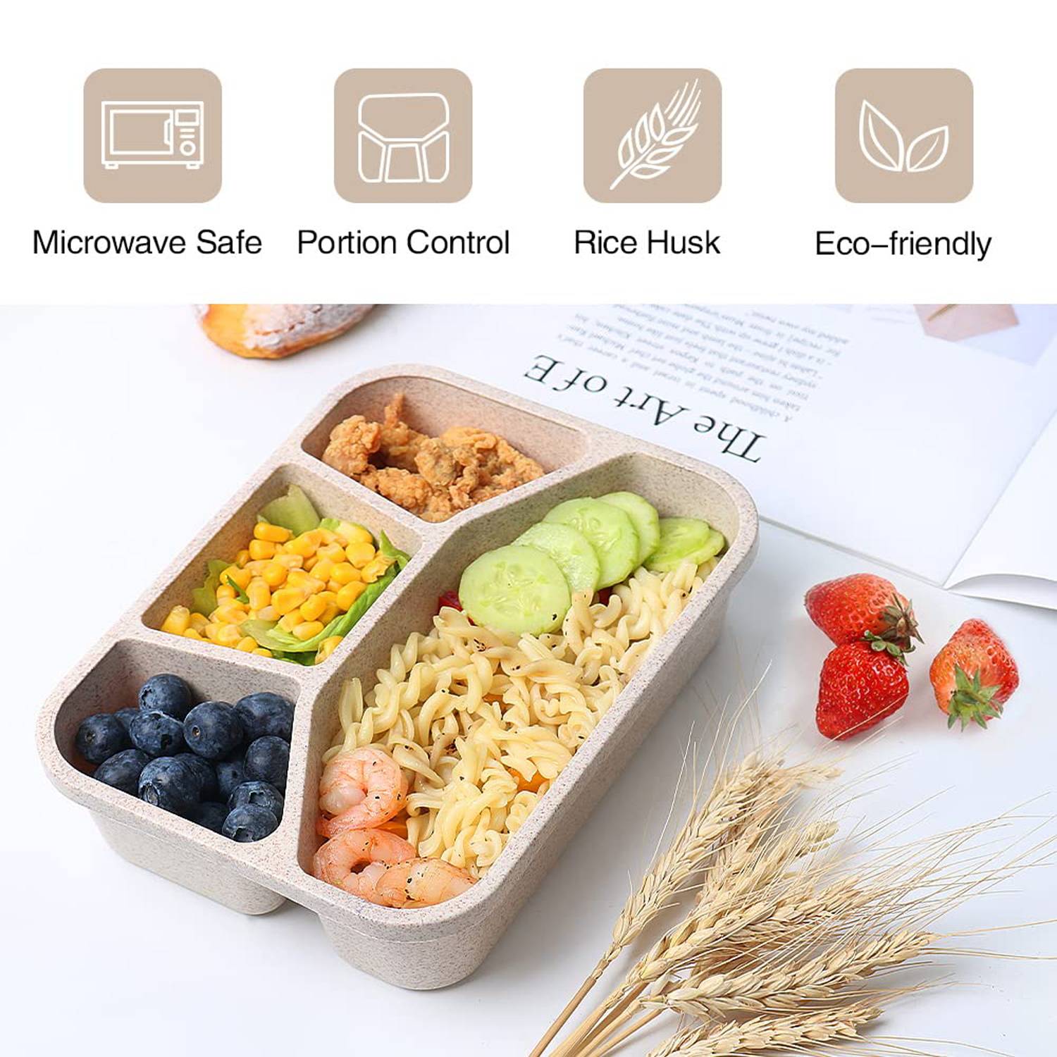 Wheat Straw Bento Box Can Be Microwave Heated 2