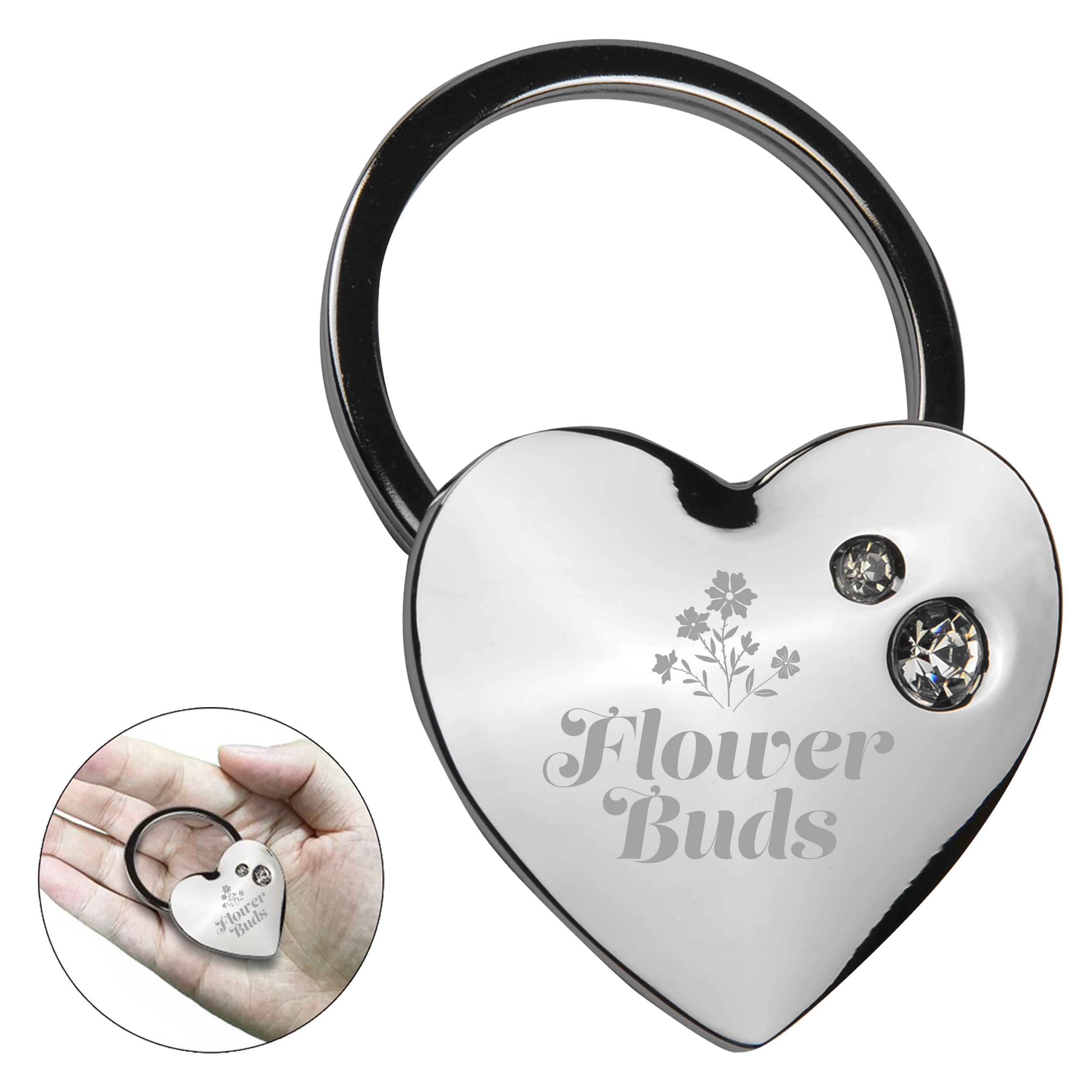 Metal Heart Shaped Double Crystal Key Chain 1