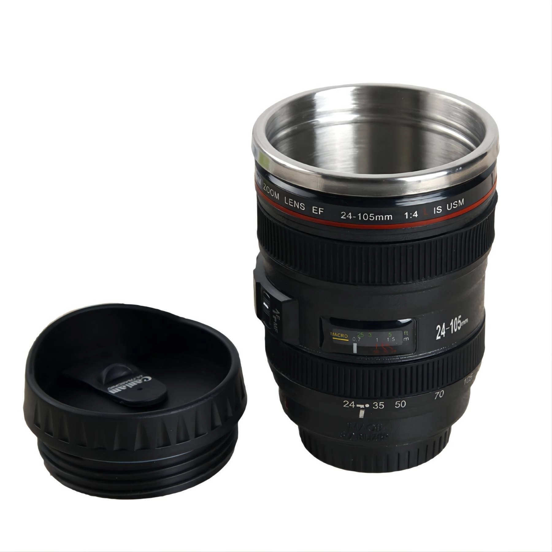 Camera Lens Coffee Mug With Lid, custom plastic cup with logo imprint 2