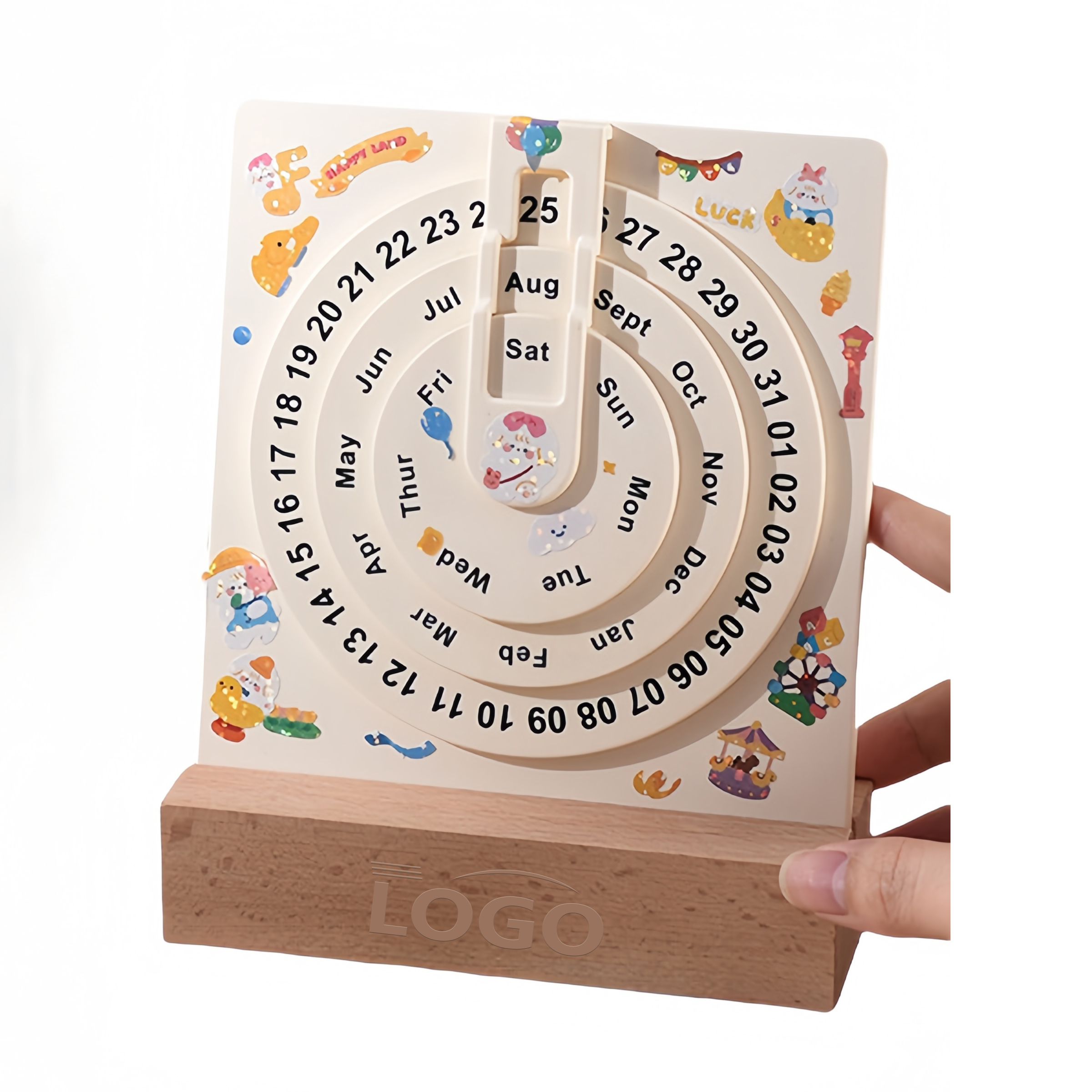 Perpetual Rotating Desktop Calendar with Birch Base 1